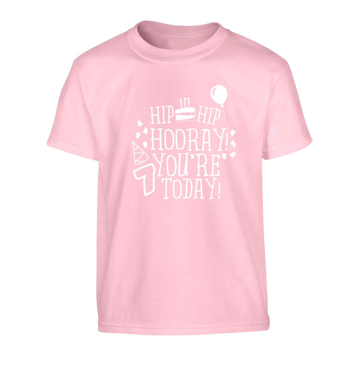 Hip hip hooray you're seven today! Children's light pink Tshirt 12-13 Years