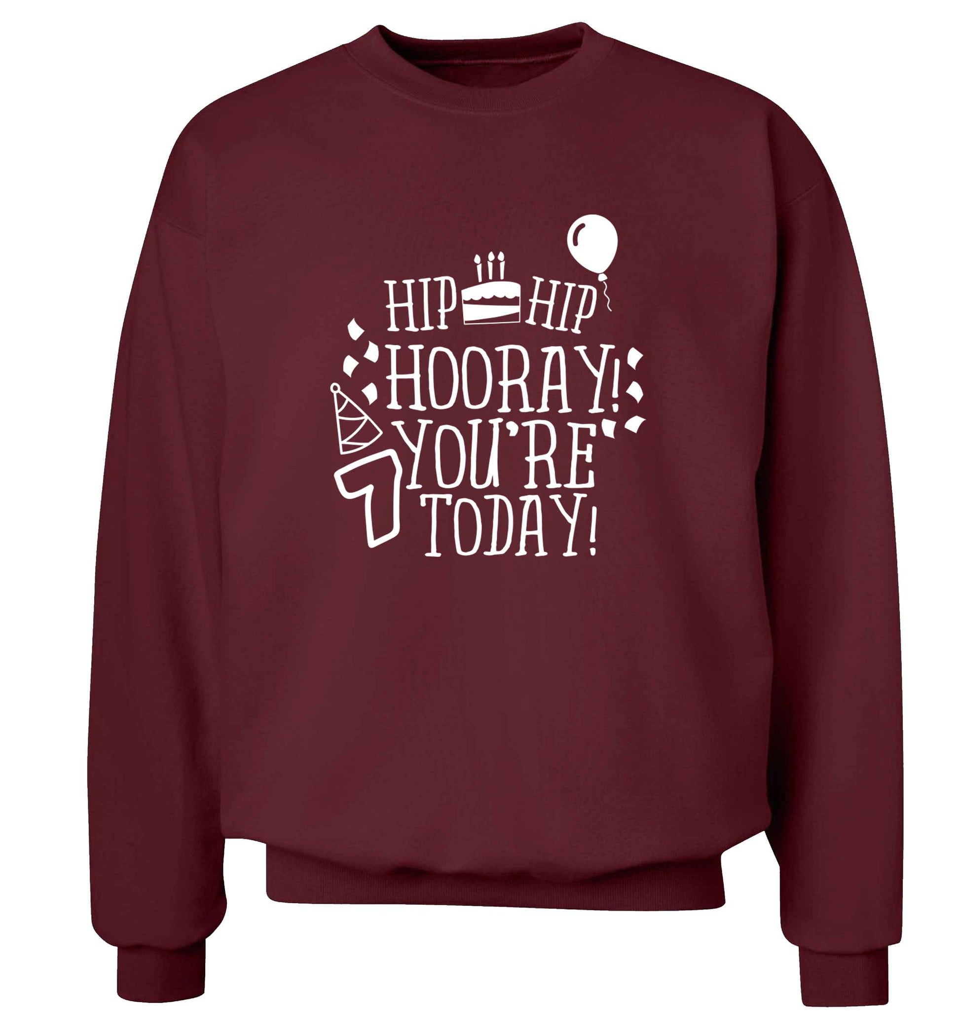 Hip hip hooray you're seven today! adult's unisex maroon sweater 2XL