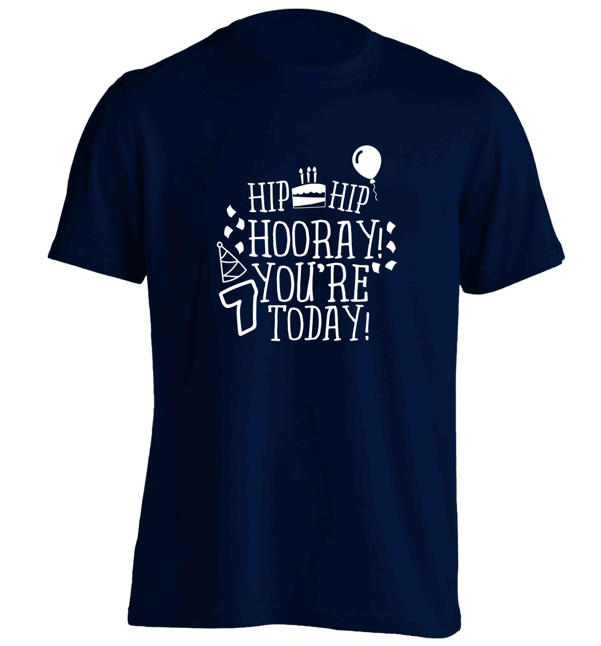 Hip hip hooray you're seven today! adults unisex navy Tshirt 2XL