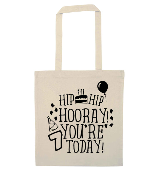 Hip hip hooray you're seven today! natural tote bag