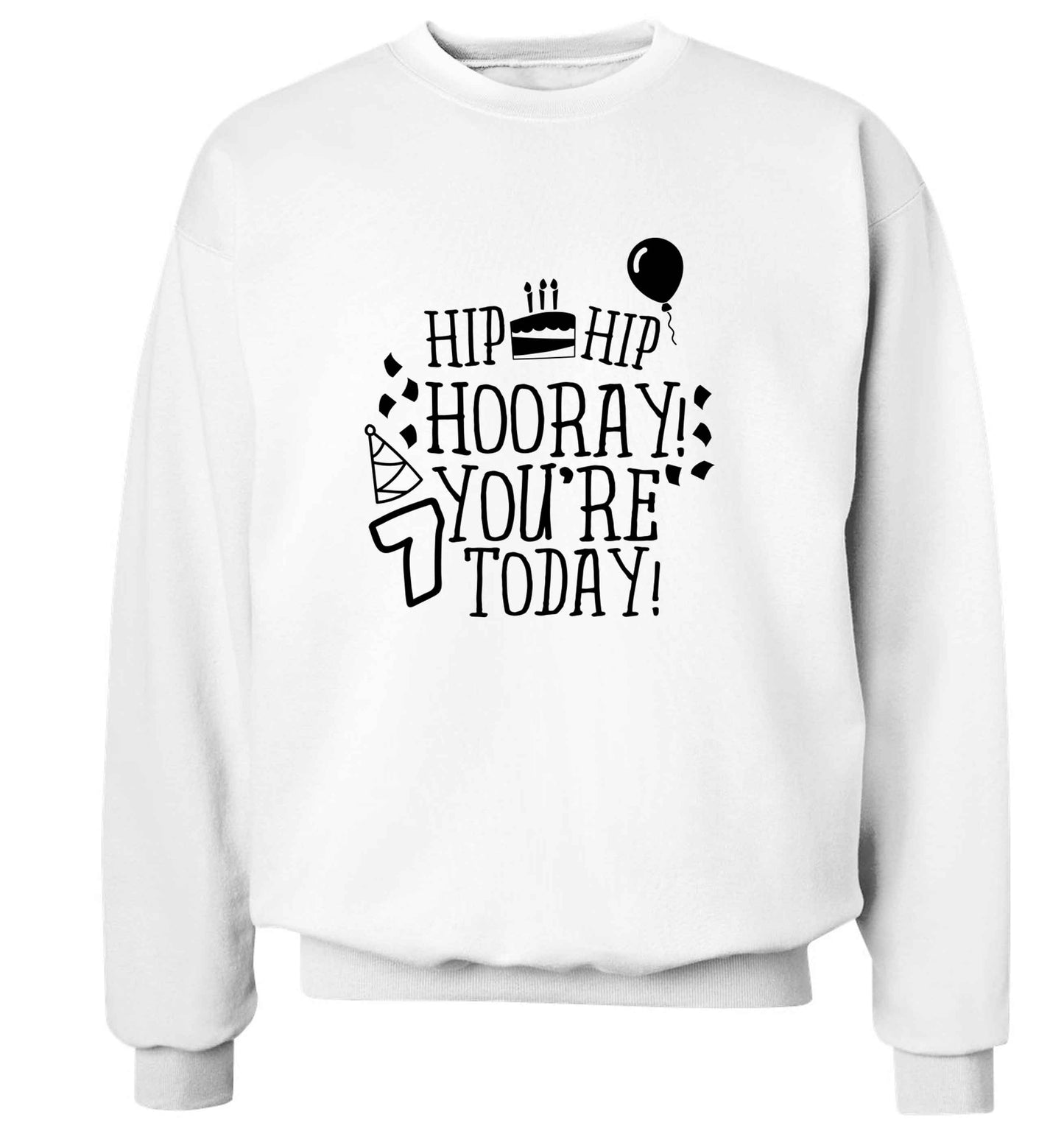 Hip hip hooray you're seven today! adult's unisex white sweater 2XL