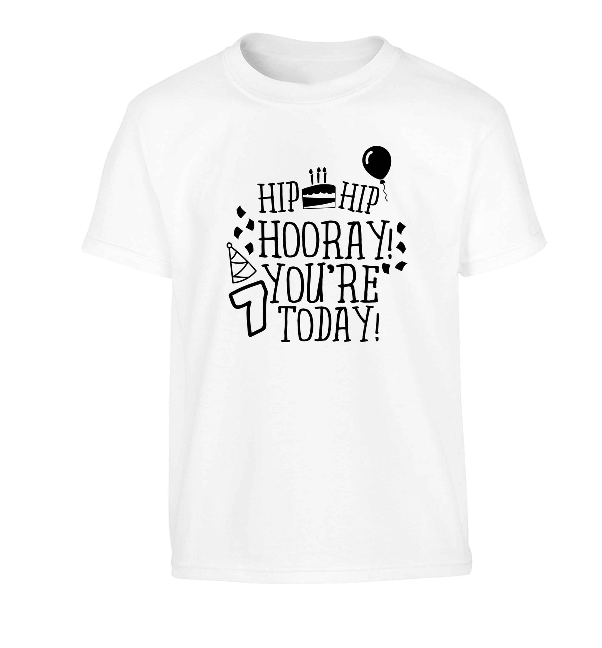 Hip hip hooray you're seven today! Children's white Tshirt 12-13 Years