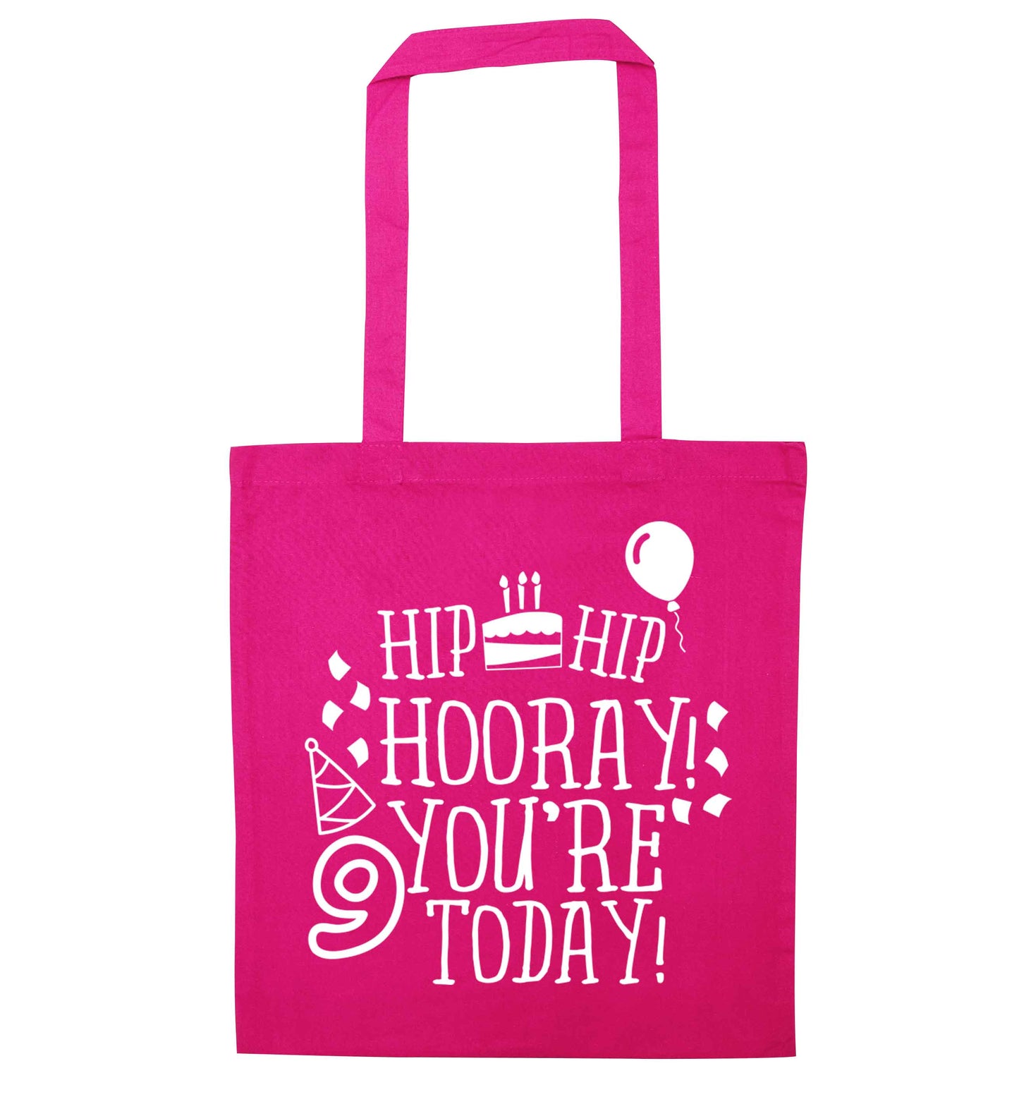 Hip hip hooray you're 9 today! pink tote bag