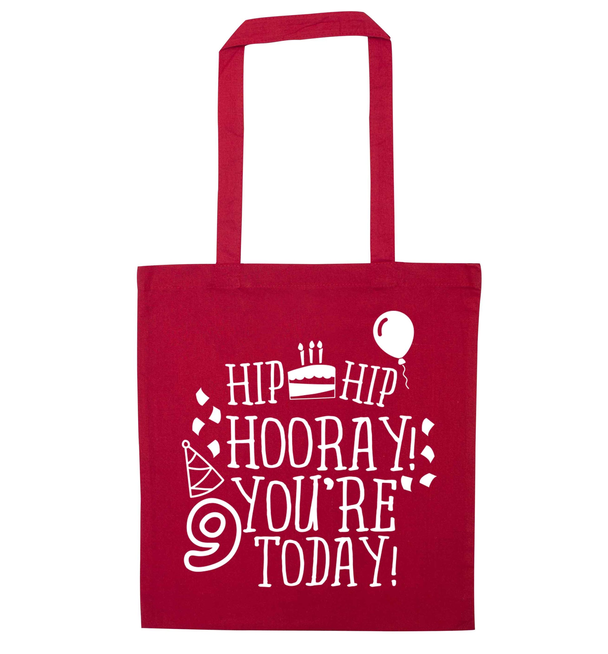 Hip hip hooray you're 9 today! red tote bag