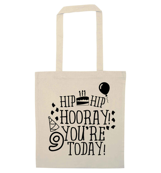 Hip hip hooray you're 9 today! natural tote bag