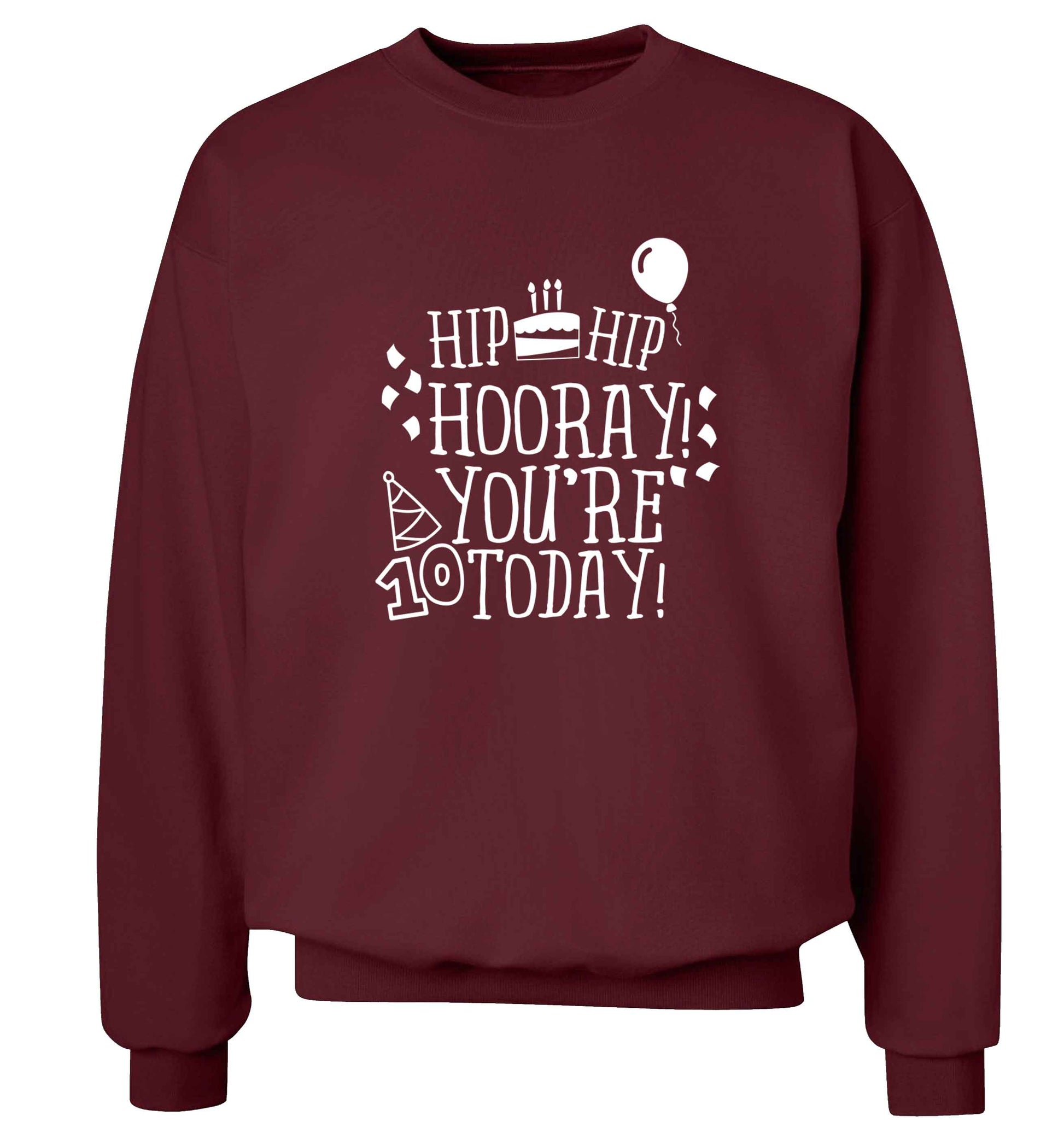 Hip hip hooray you're ten today! adult's unisex maroon sweater 2XL