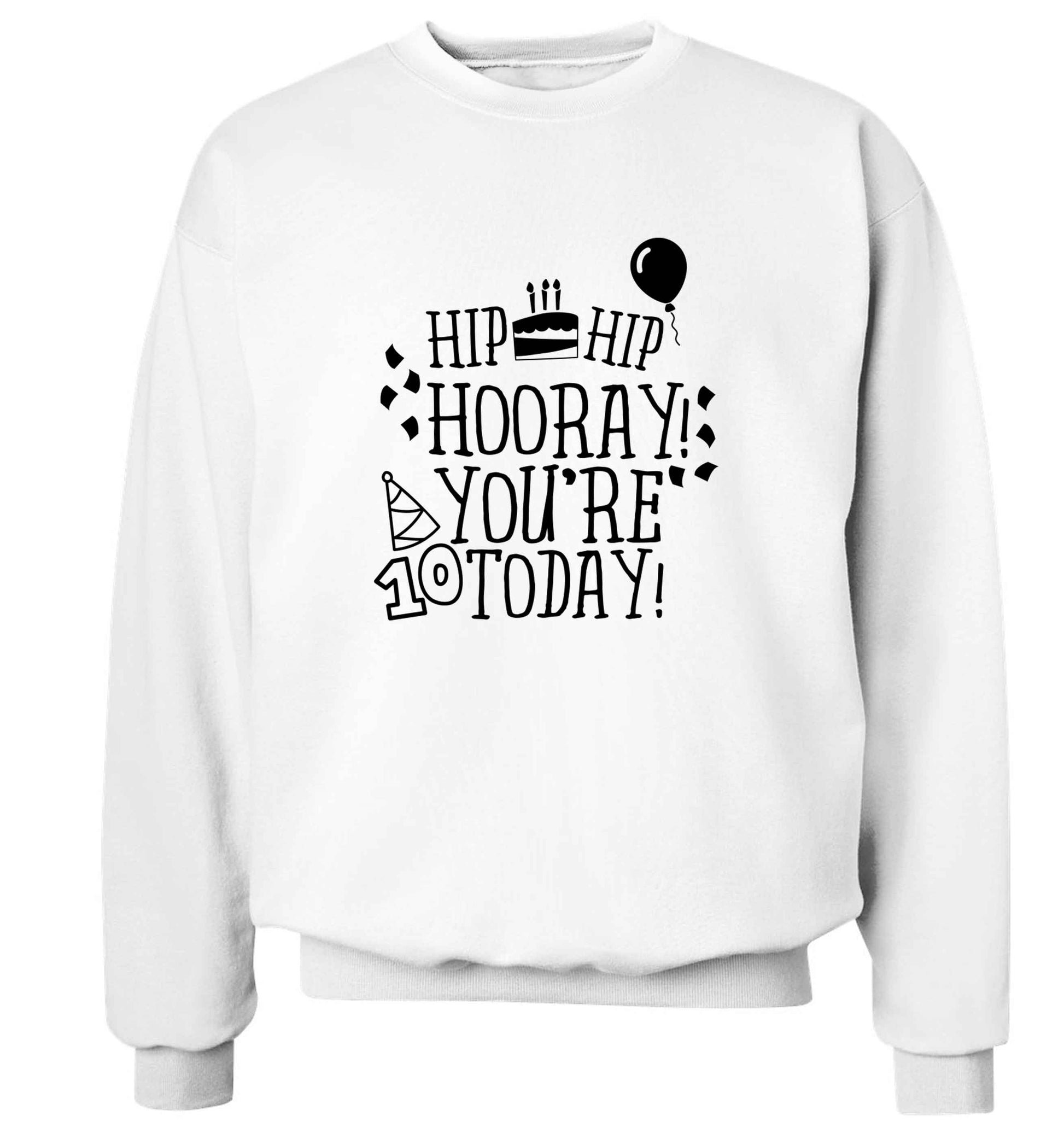 Hip hip hooray you're ten today! adult's unisex white sweater 2XL