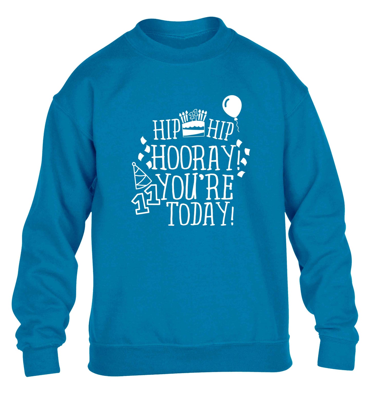 Hip hip hooray I you're eleven today! children's blue sweater 12-13 Years