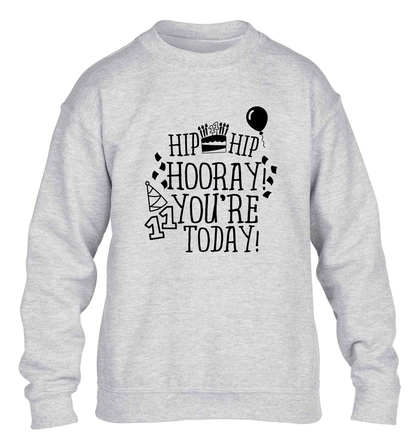 Hip hip hooray I you're eleven today! children's grey sweater 12-13 Years