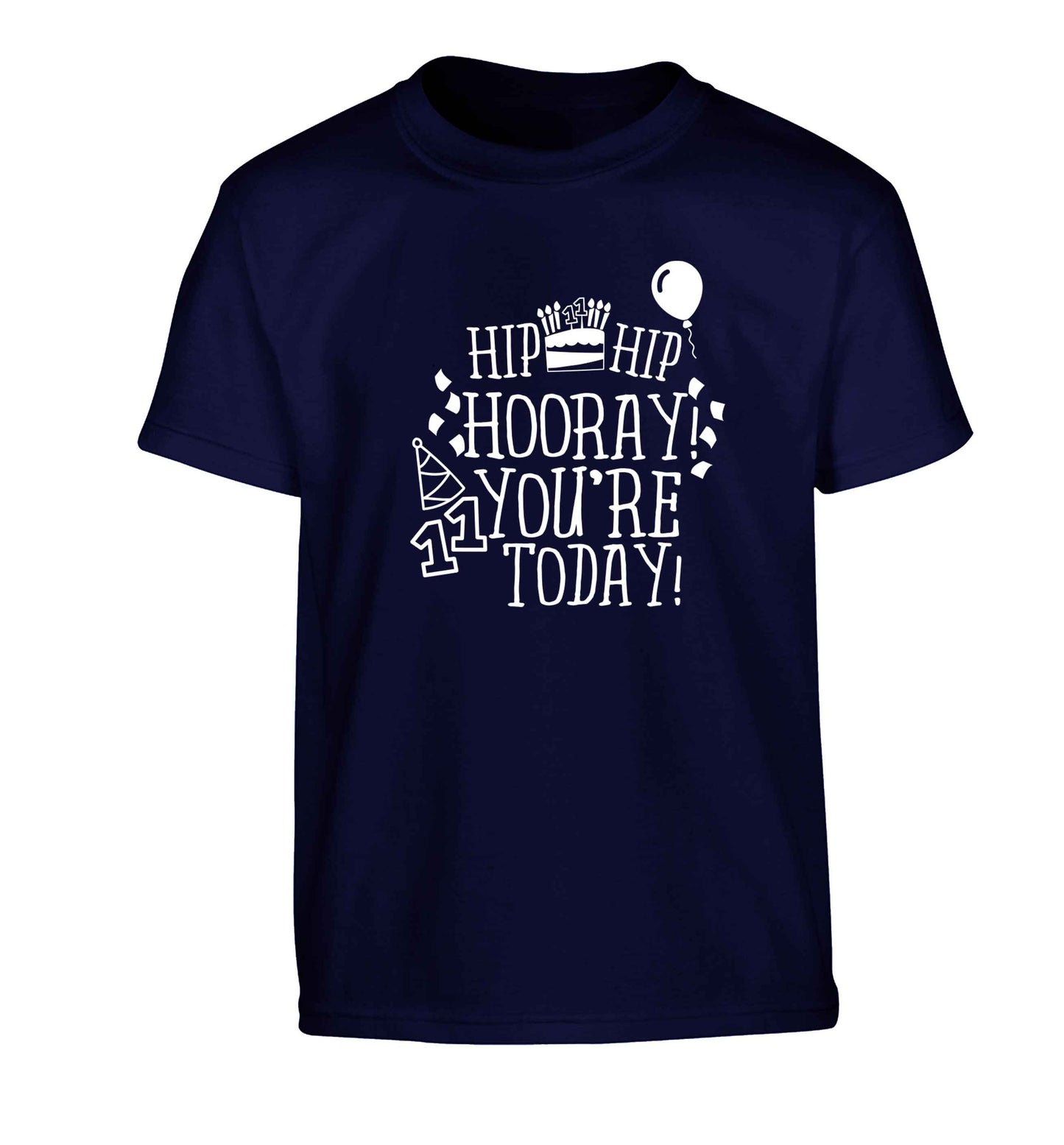 Hip hip hooray I you're eleven today! Children's navy Tshirt 12-13 Years