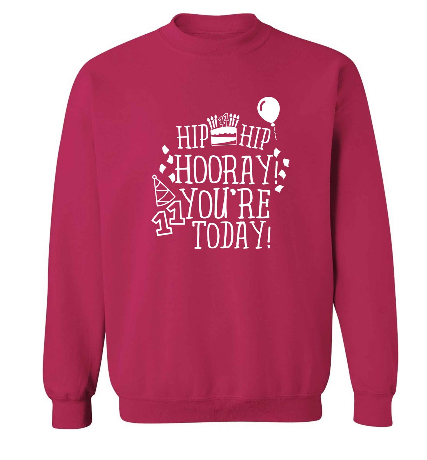 Hip hip hooray I you're eleven today! adult's unisex pink sweater 2XL