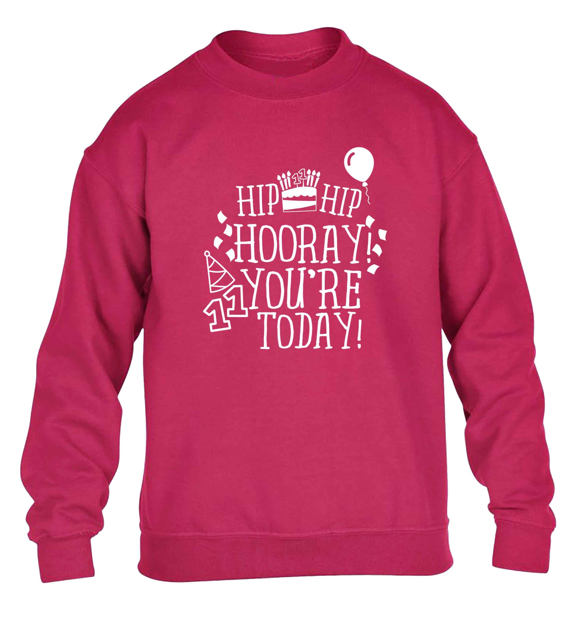 Hip hip hooray I you're eleven today! children's pink sweater 12-13 Years