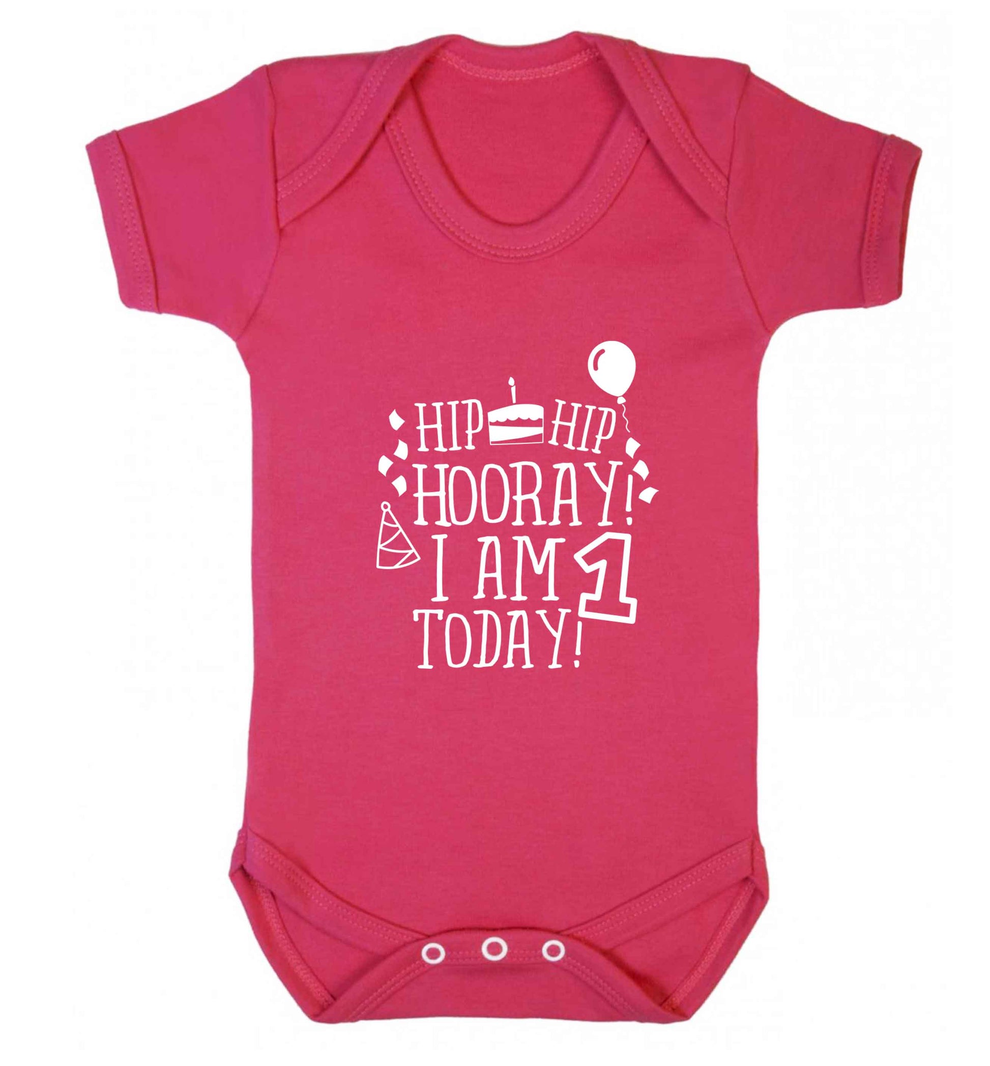 I am One Today baby vest dark pink 18-24 months
