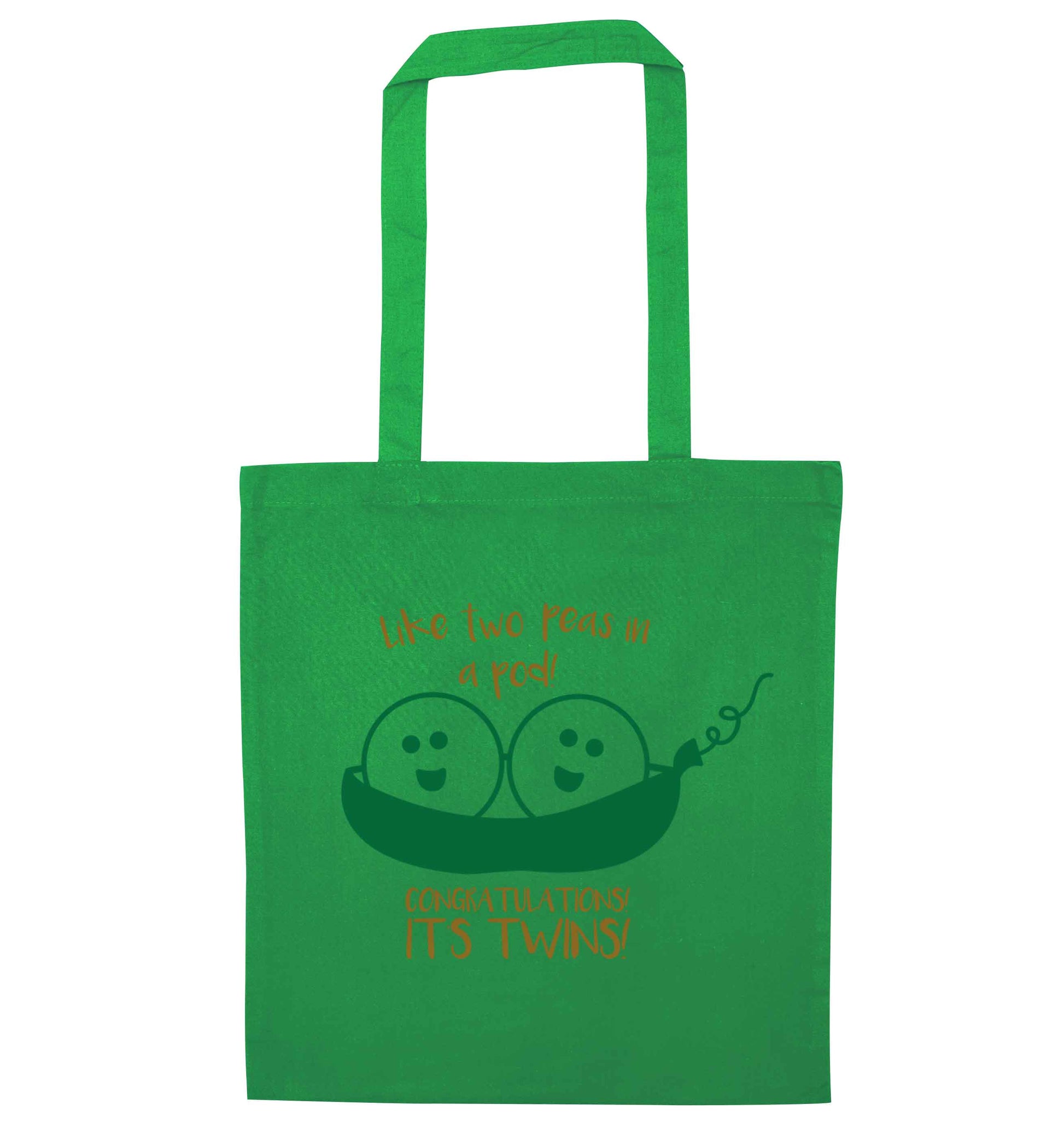 Like two peas in a pod! Congratulations it's twins! green tote bag