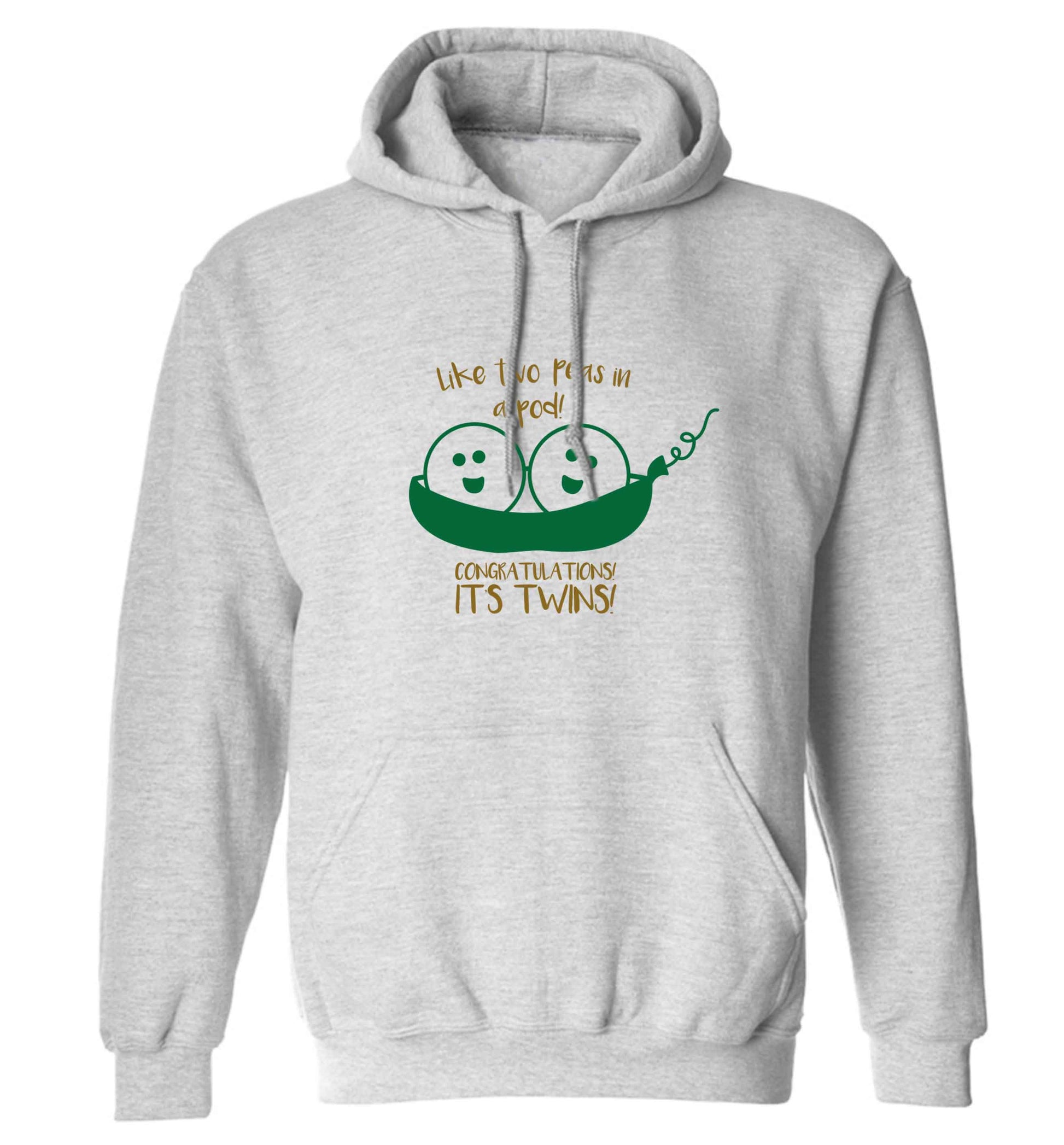 Like two peas in a pod! Congratulations it's twins! adults unisex grey hoodie 2XL