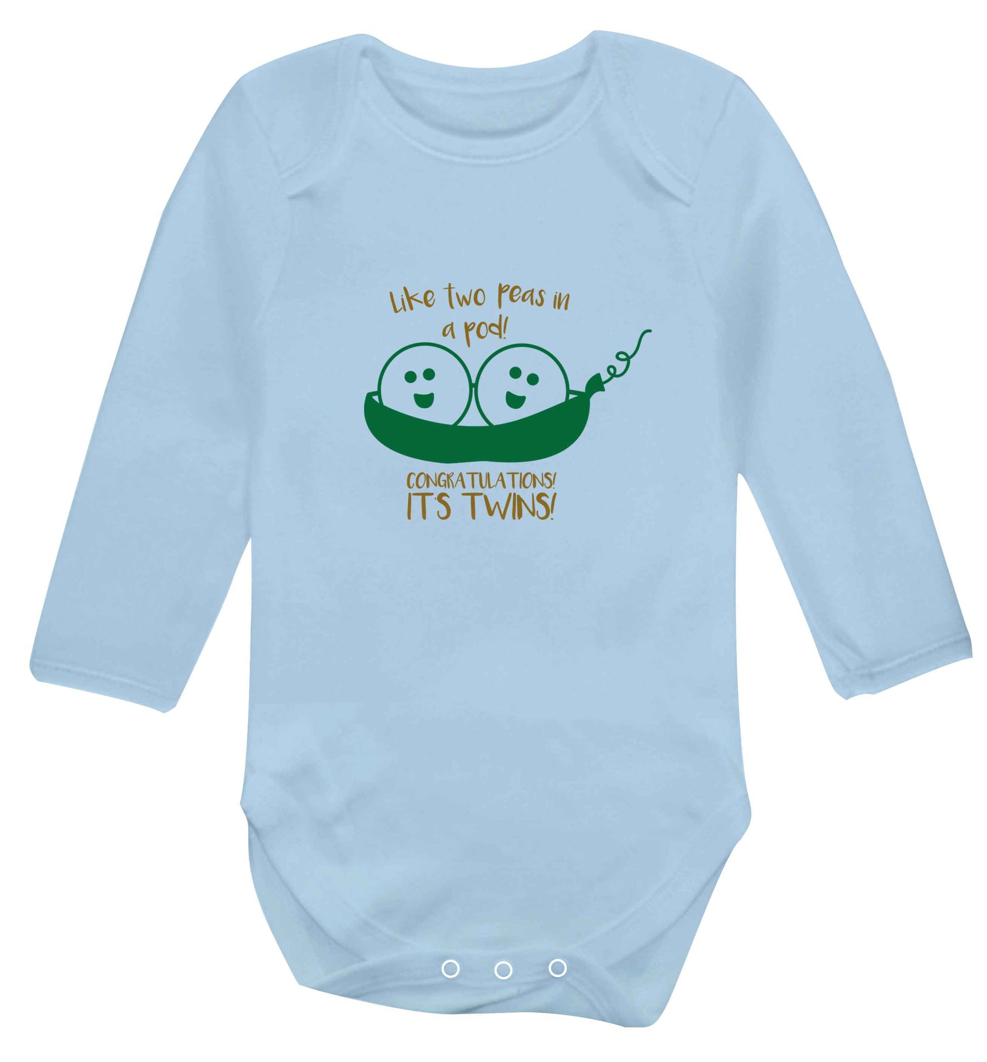 Like two peas in a pod! Congratulations it's twins! baby vest long sleeved pale blue 6-12 months