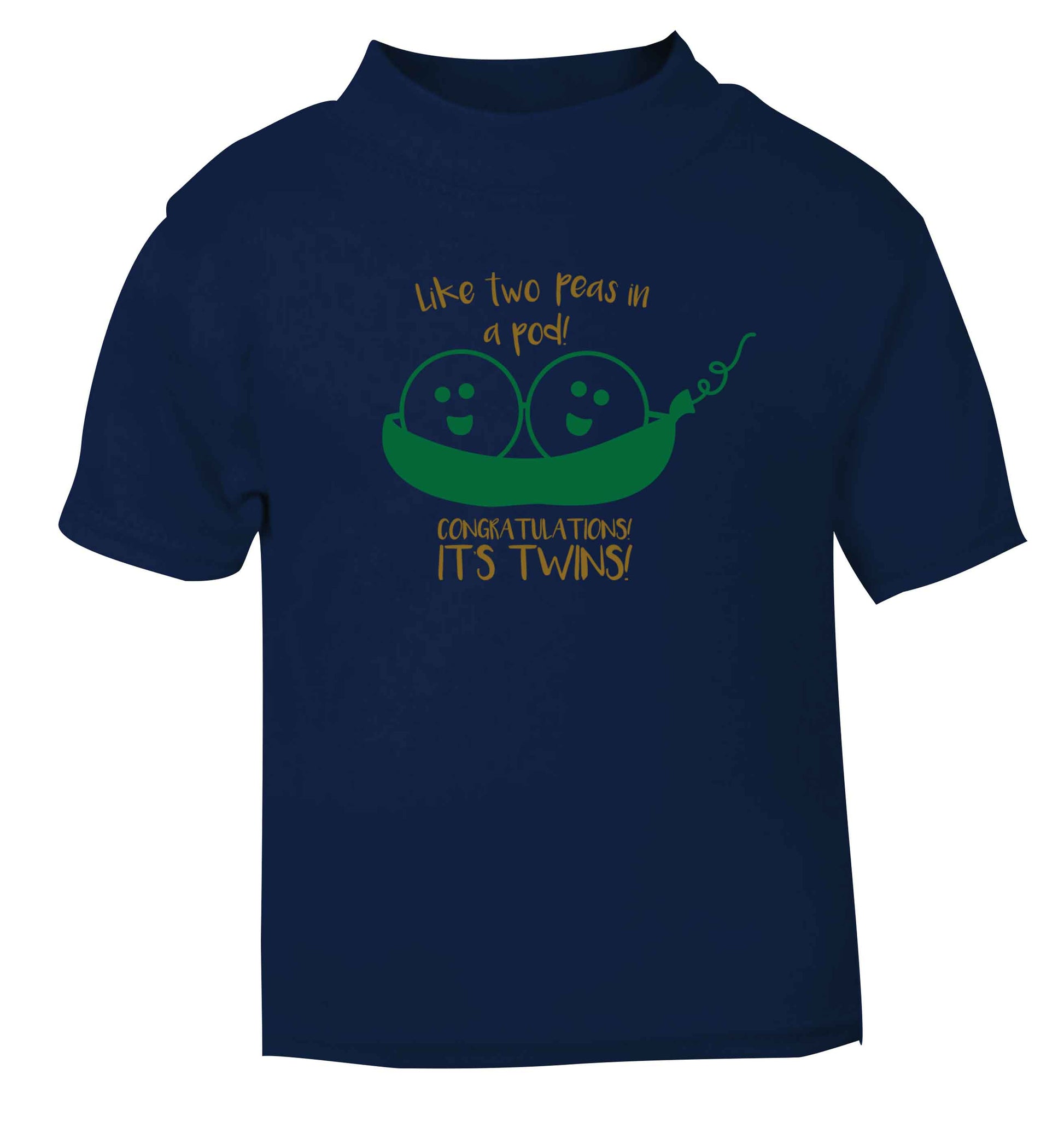 Like two peas in a pod! Congratulations it's twins! navy baby toddler Tshirt 2 Years
