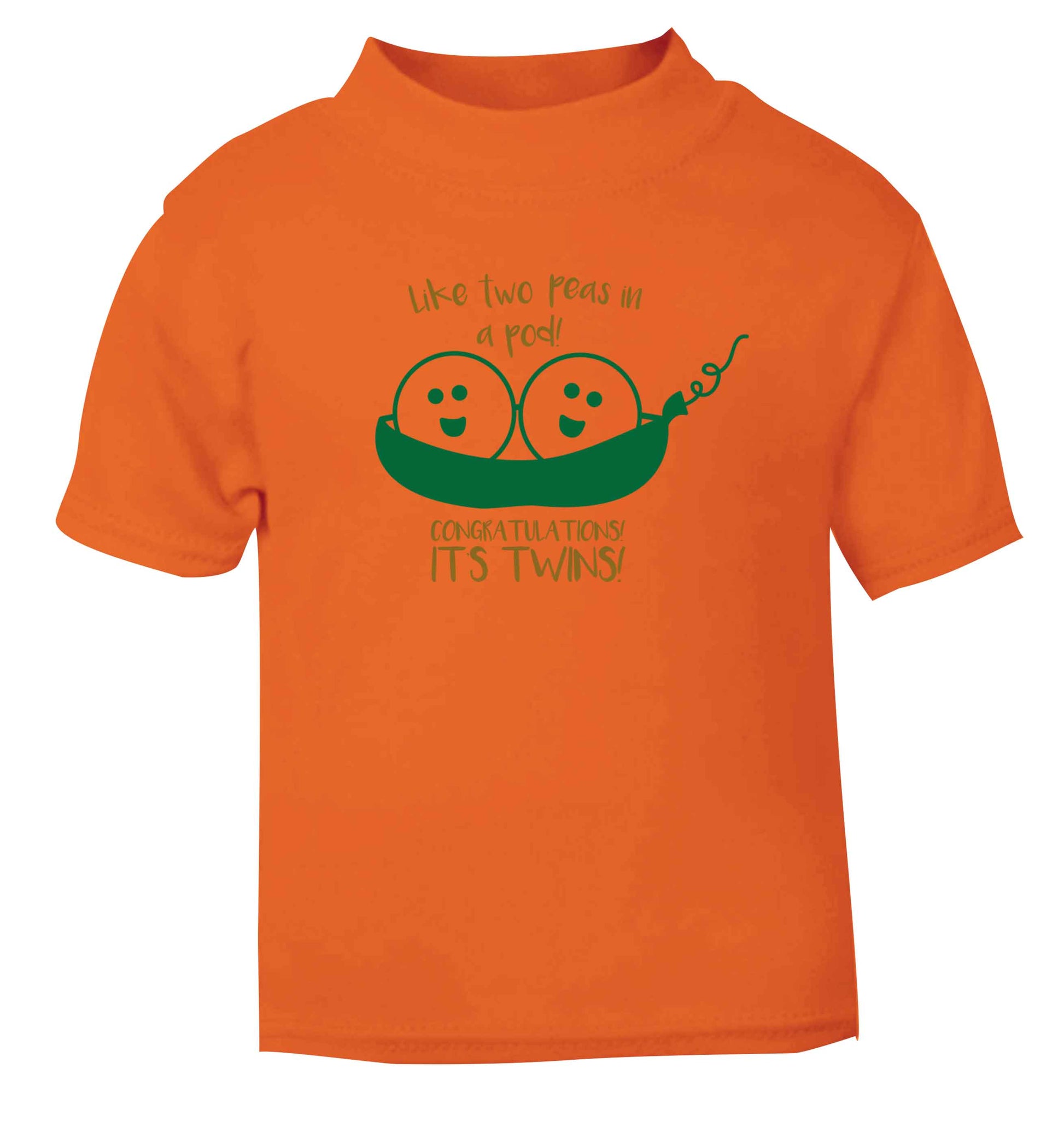 Like two peas in a pod! Congratulations it's twins! orange baby toddler Tshirt 2 Years