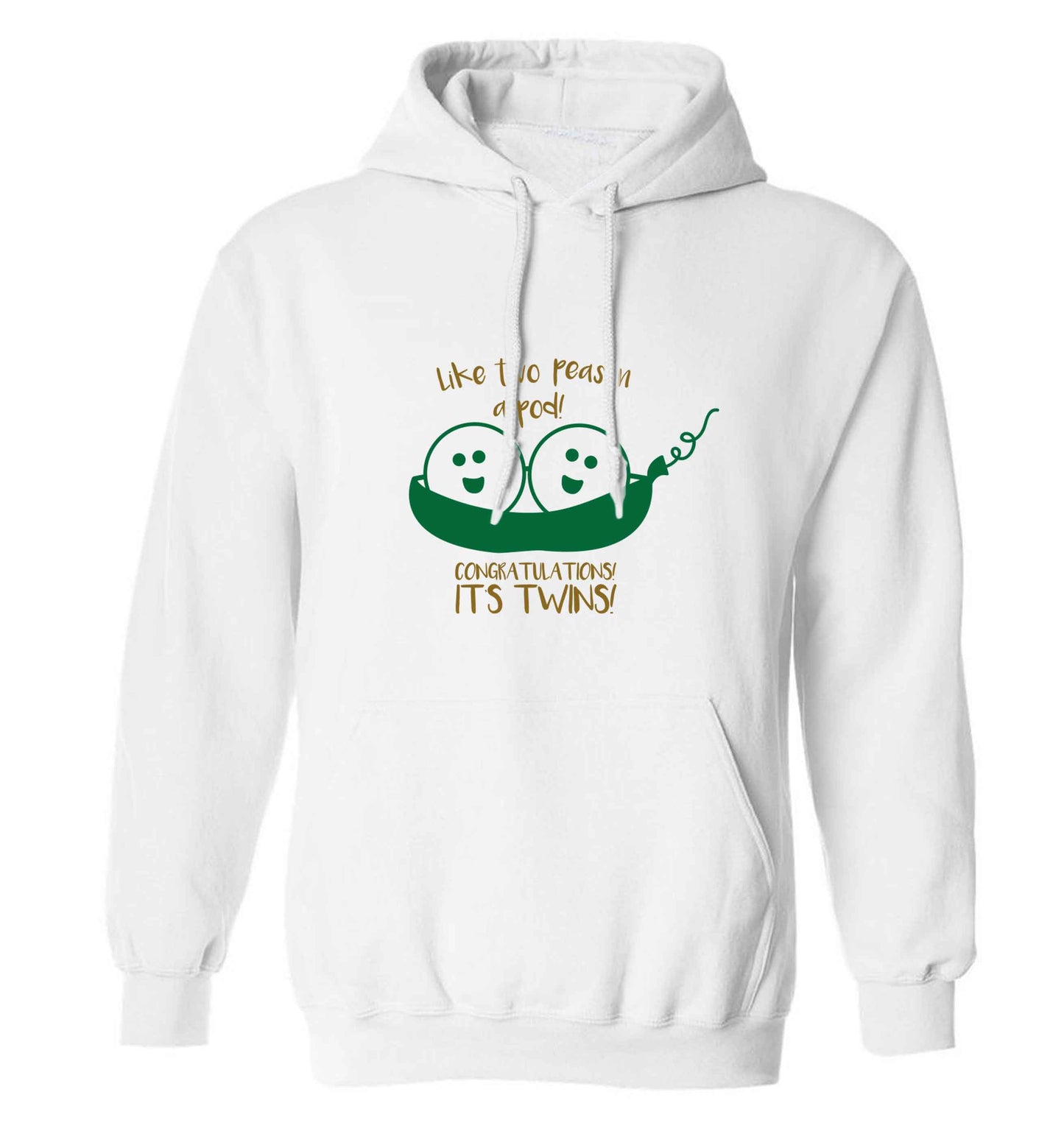 Like two peas in a pod! Congratulations it's twins! adults unisex white hoodie 2XL