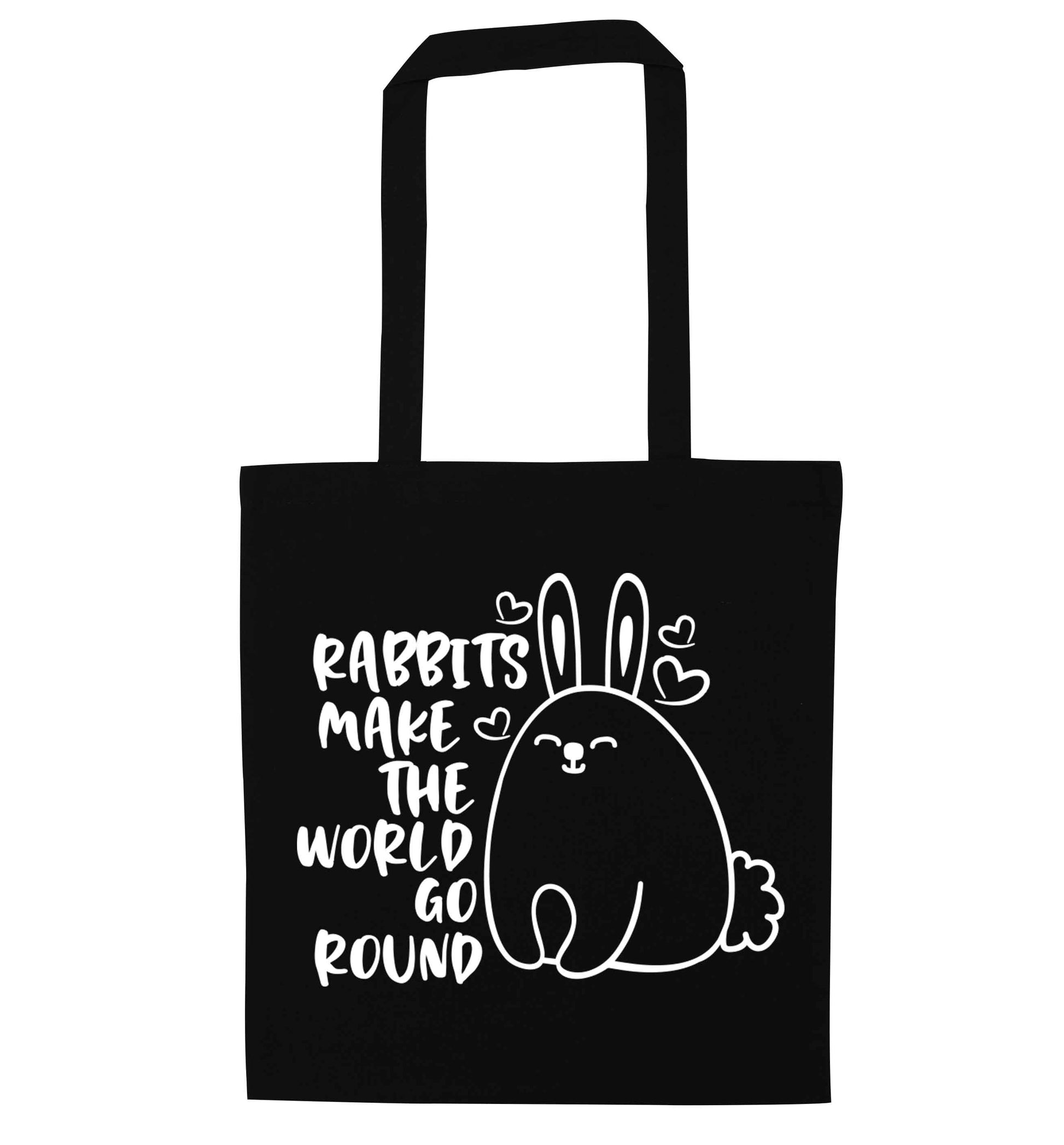 Rabbits make the world go round black tote bag