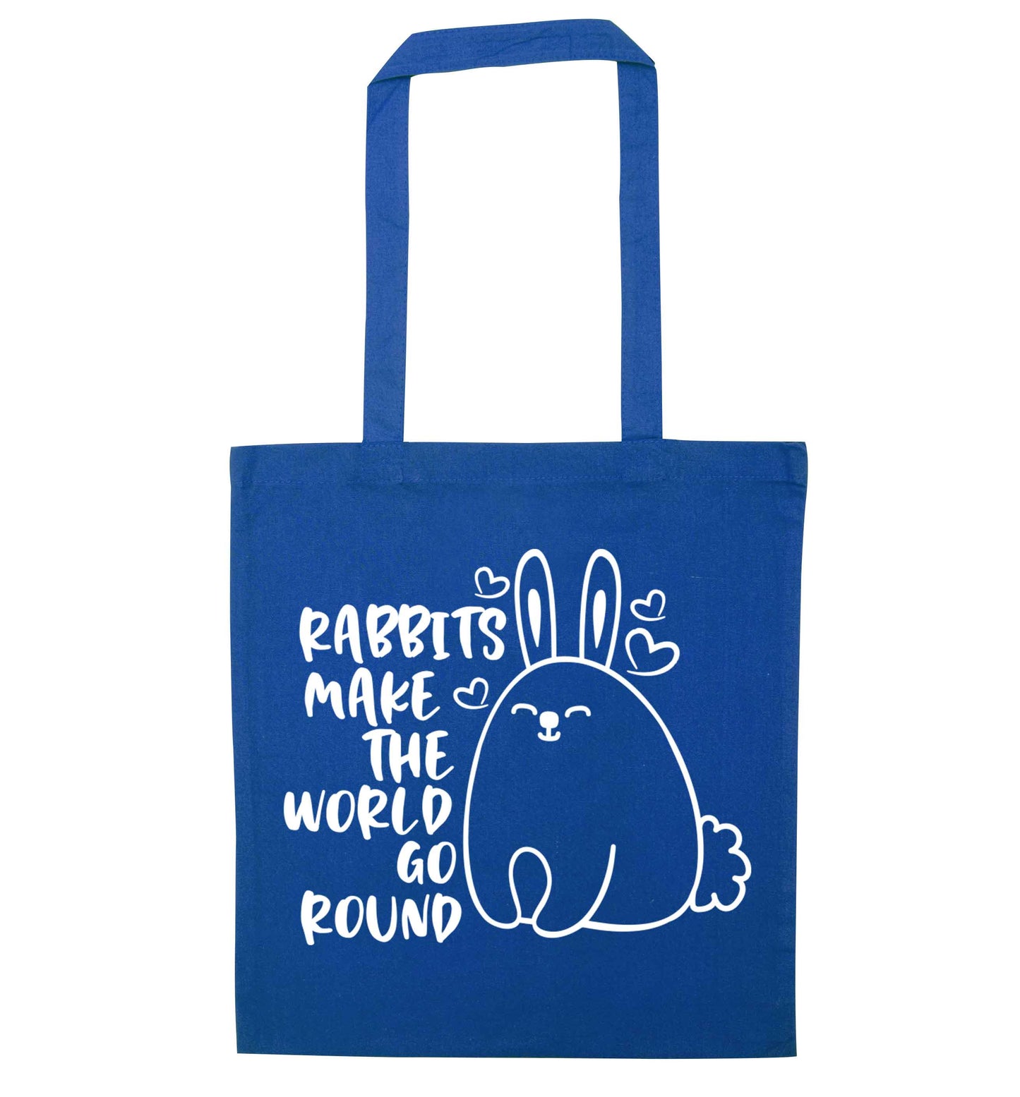 Rabbits make the world go round blue tote bag