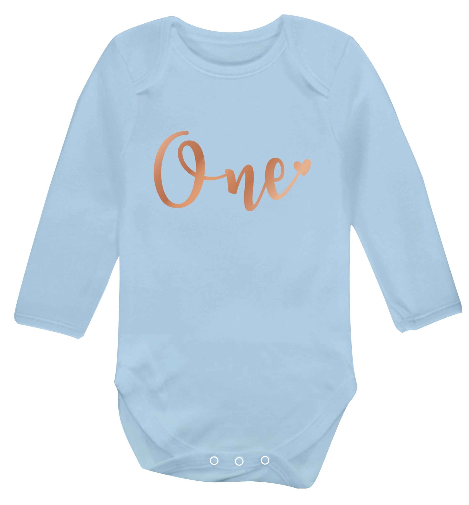 Rose Gold One baby vest long sleeved pale blue 6-12 months