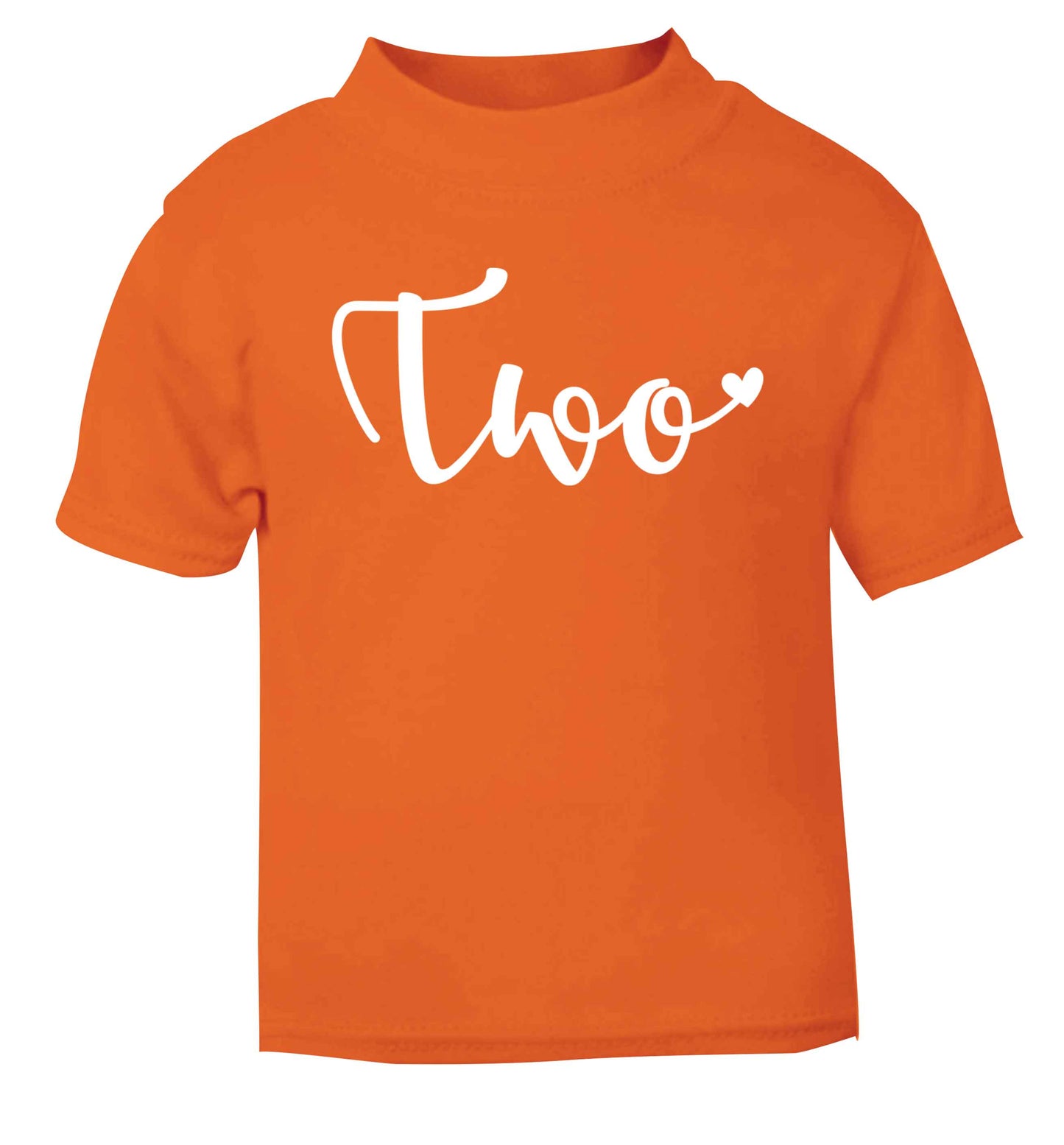 Two and Heart orange baby toddler Tshirt 2 Years