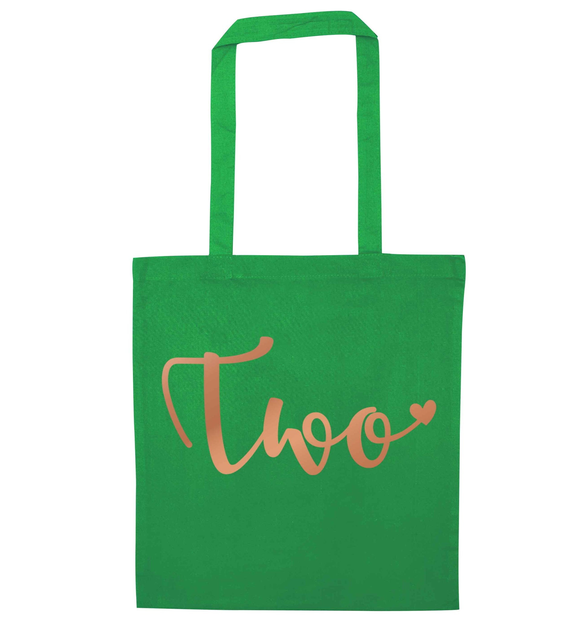 Two rose gold green tote bag