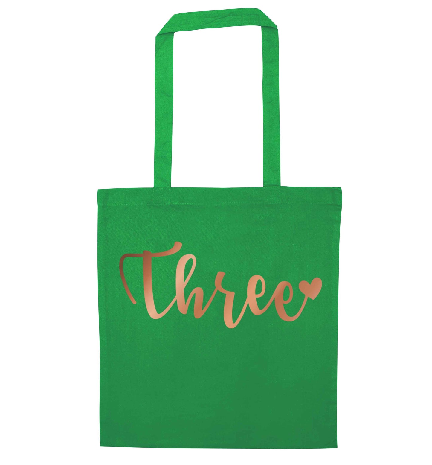 Three rose gold green tote bag