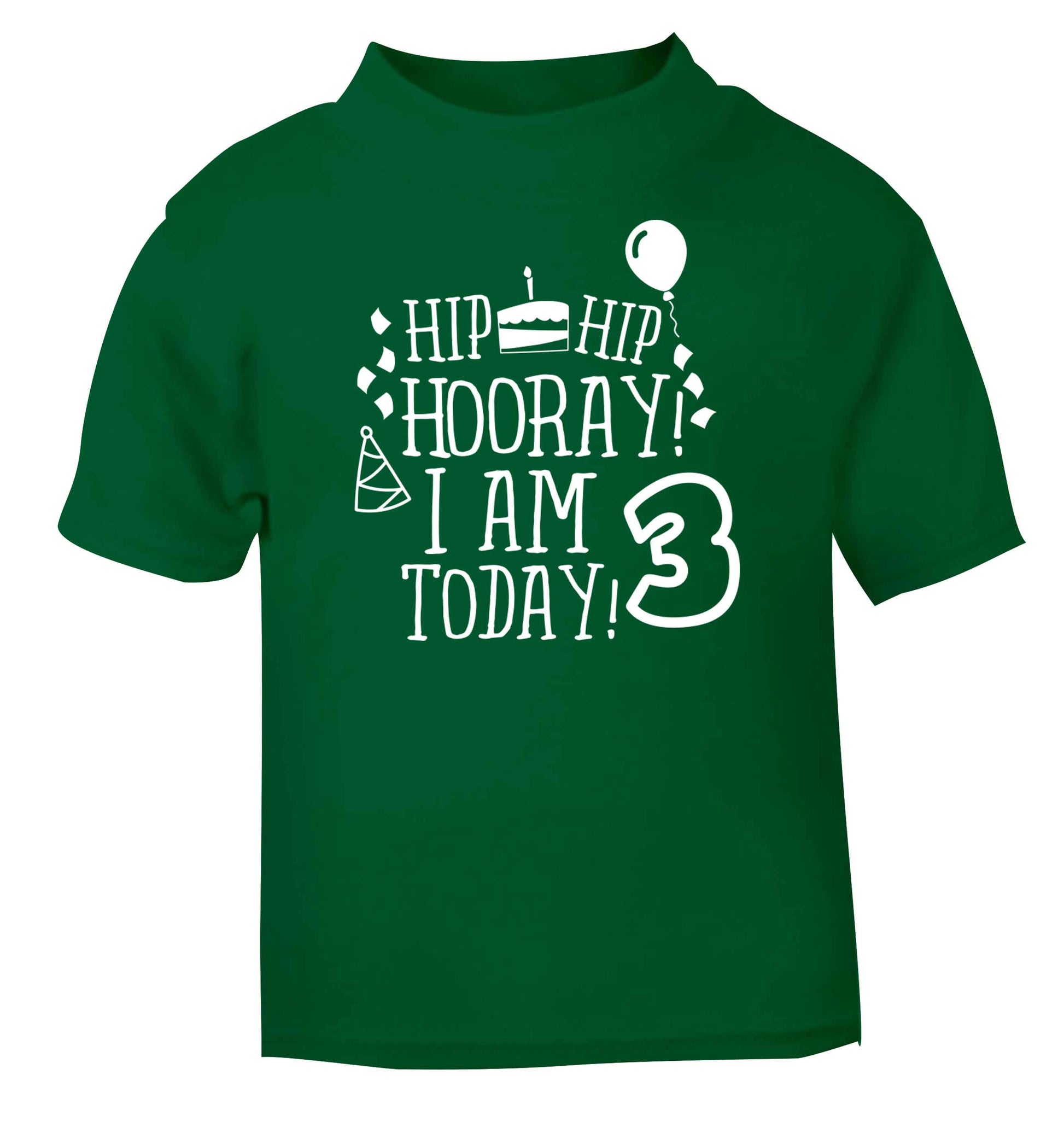 Hip hip hooray I'm 3 today! green baby toddler Tshirt 2 Years