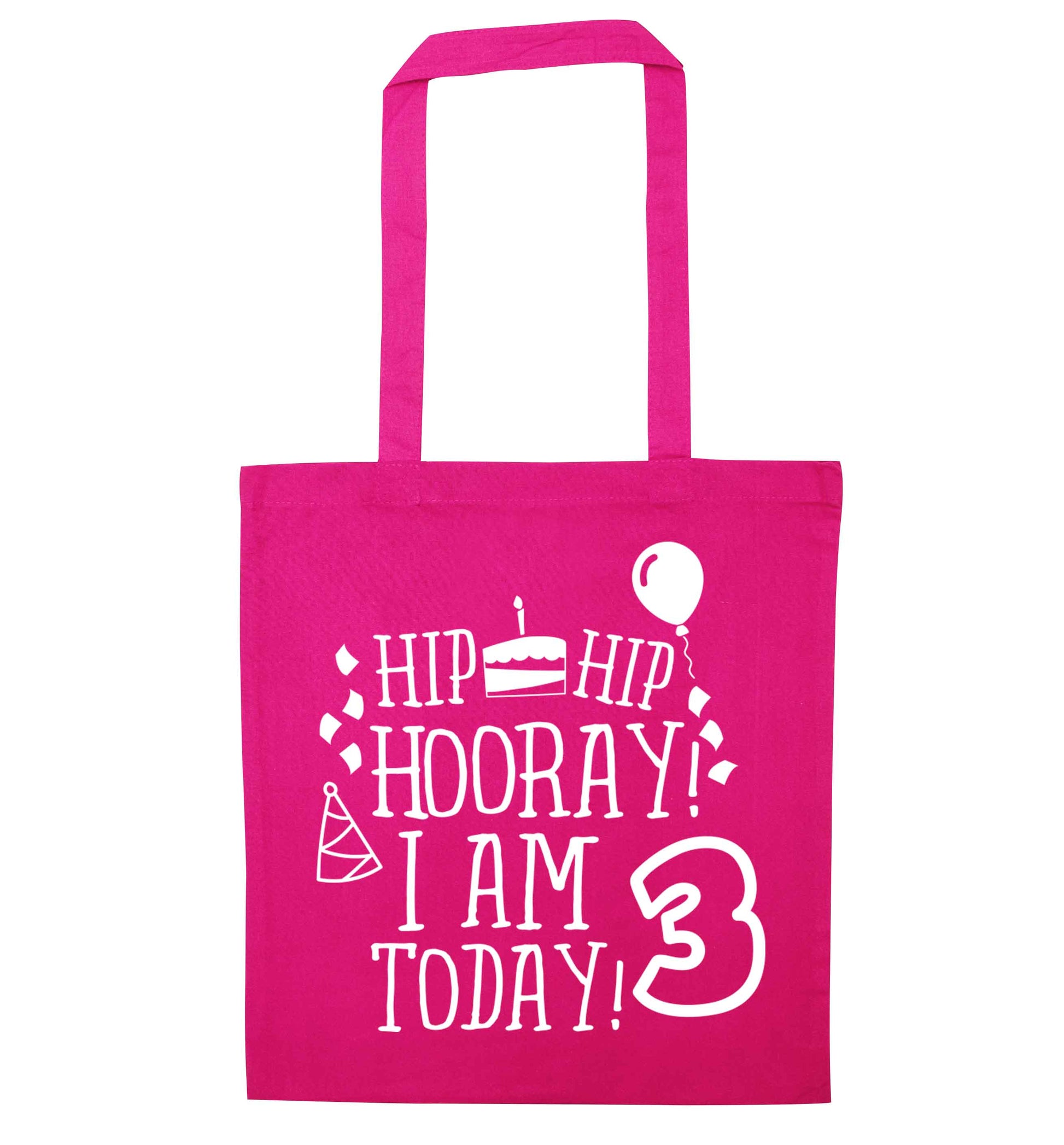 Hip hip hooray I'm 3 today! pink tote bag