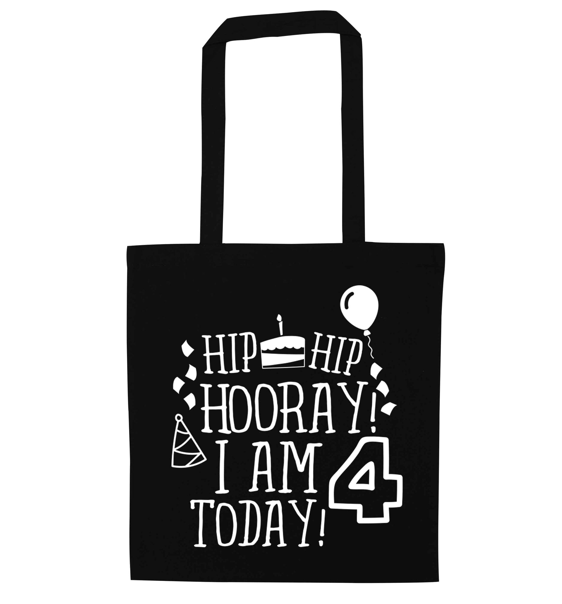 Hip hip hooray I am four today! black tote bag