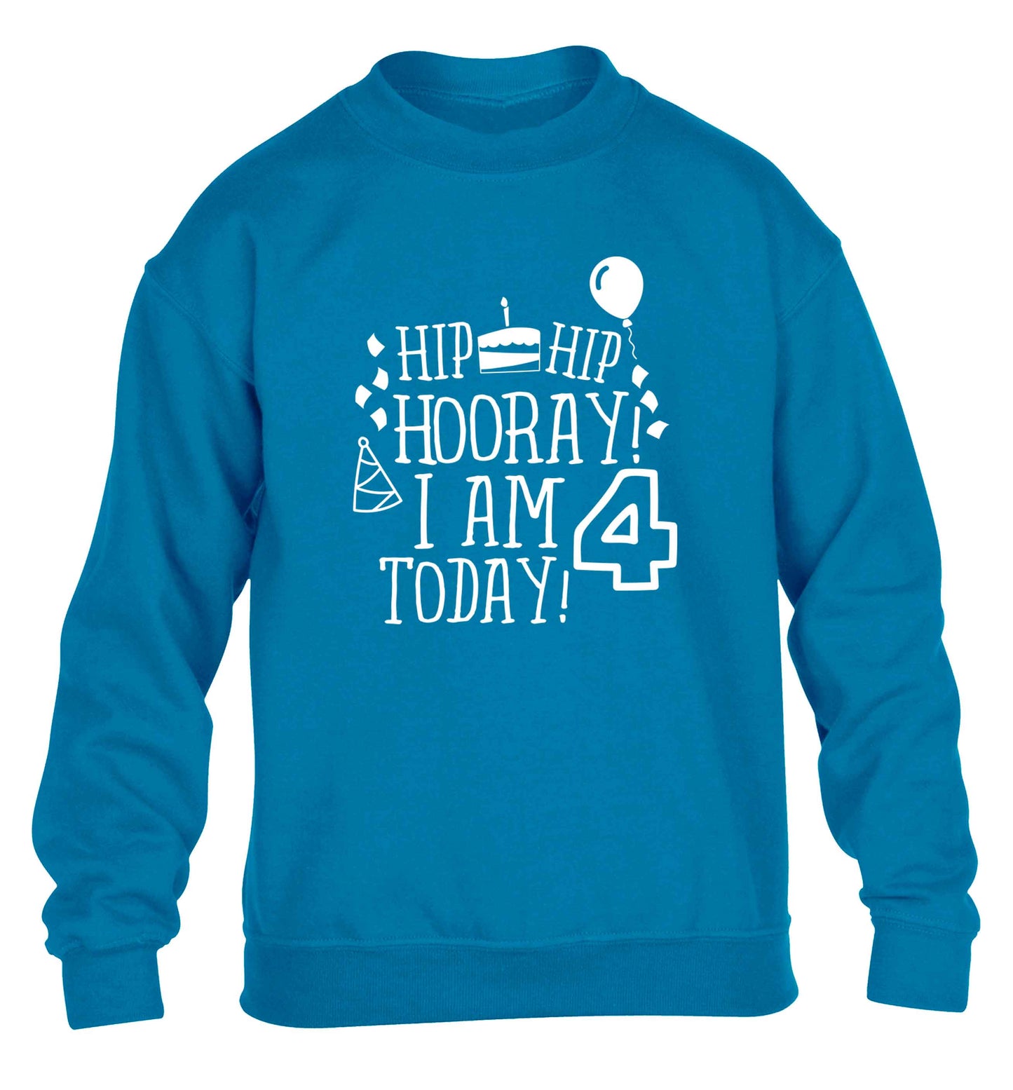 Hip hip hooray I am four today! children's blue sweater 12-13 Years