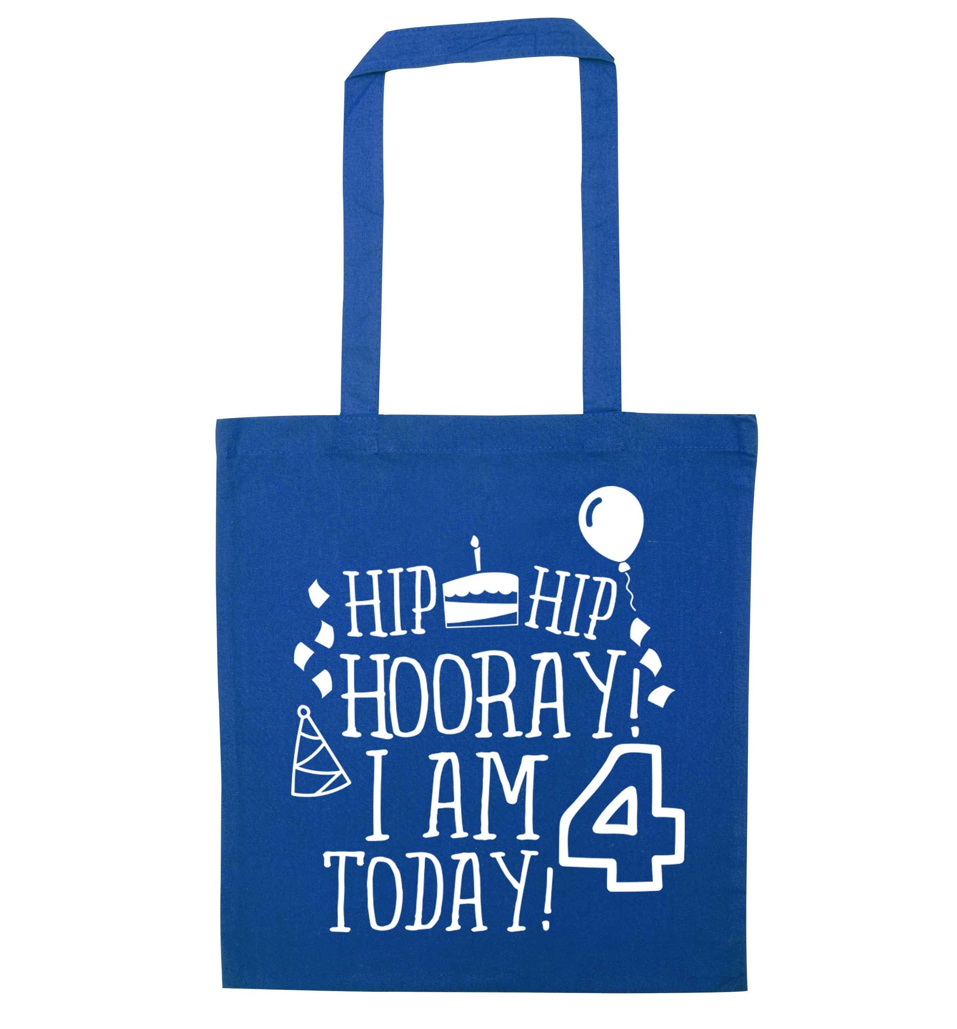 Hip hip hooray I am four today! blue tote bag