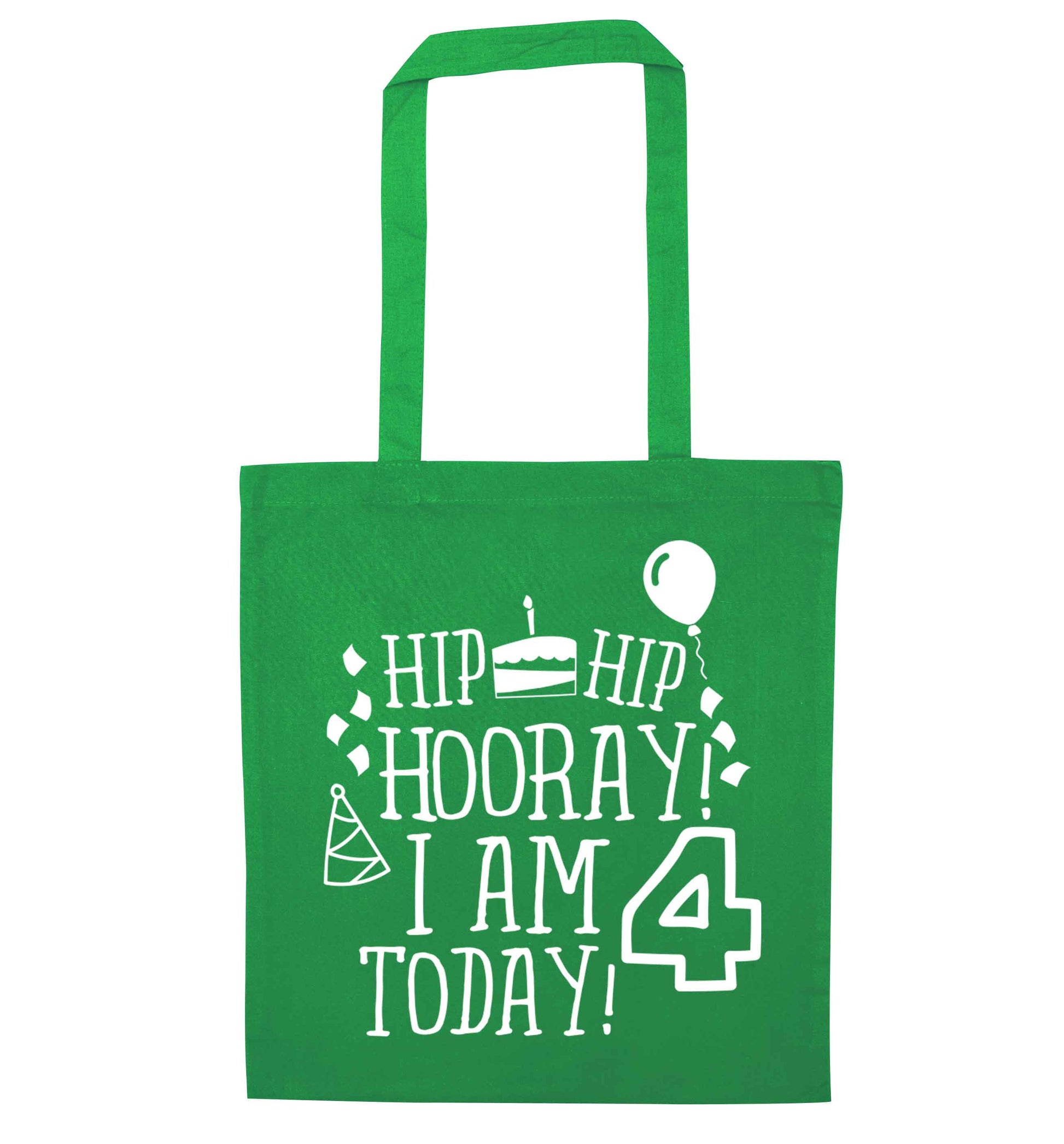 Hip hip hooray I am four today! green tote bag
