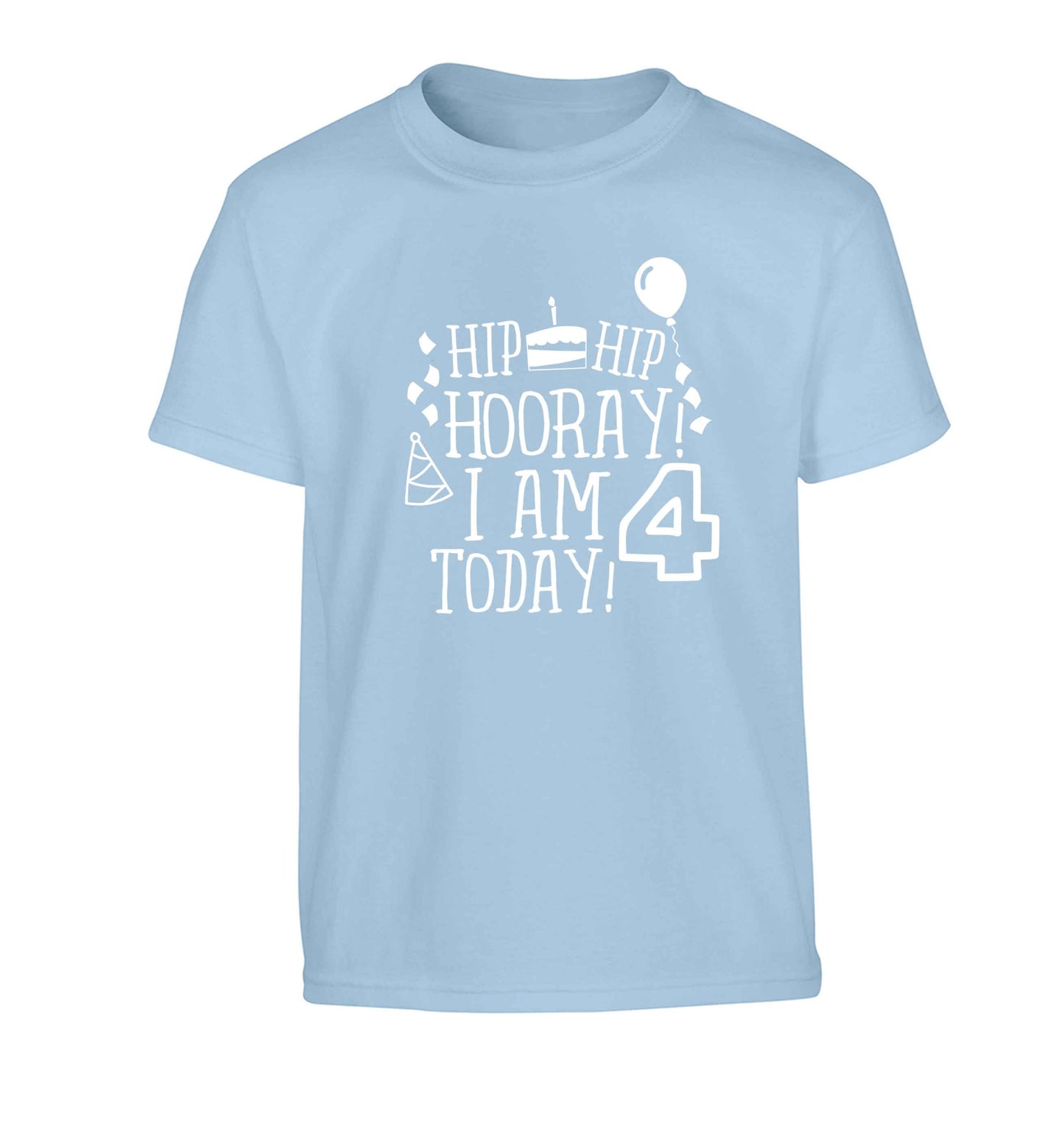 Hip hip hooray I am four today! Children's light blue Tshirt 12-13 Years