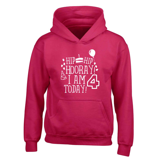 Hip hip hooray I am four today! children's pink hoodie 12-13 Years