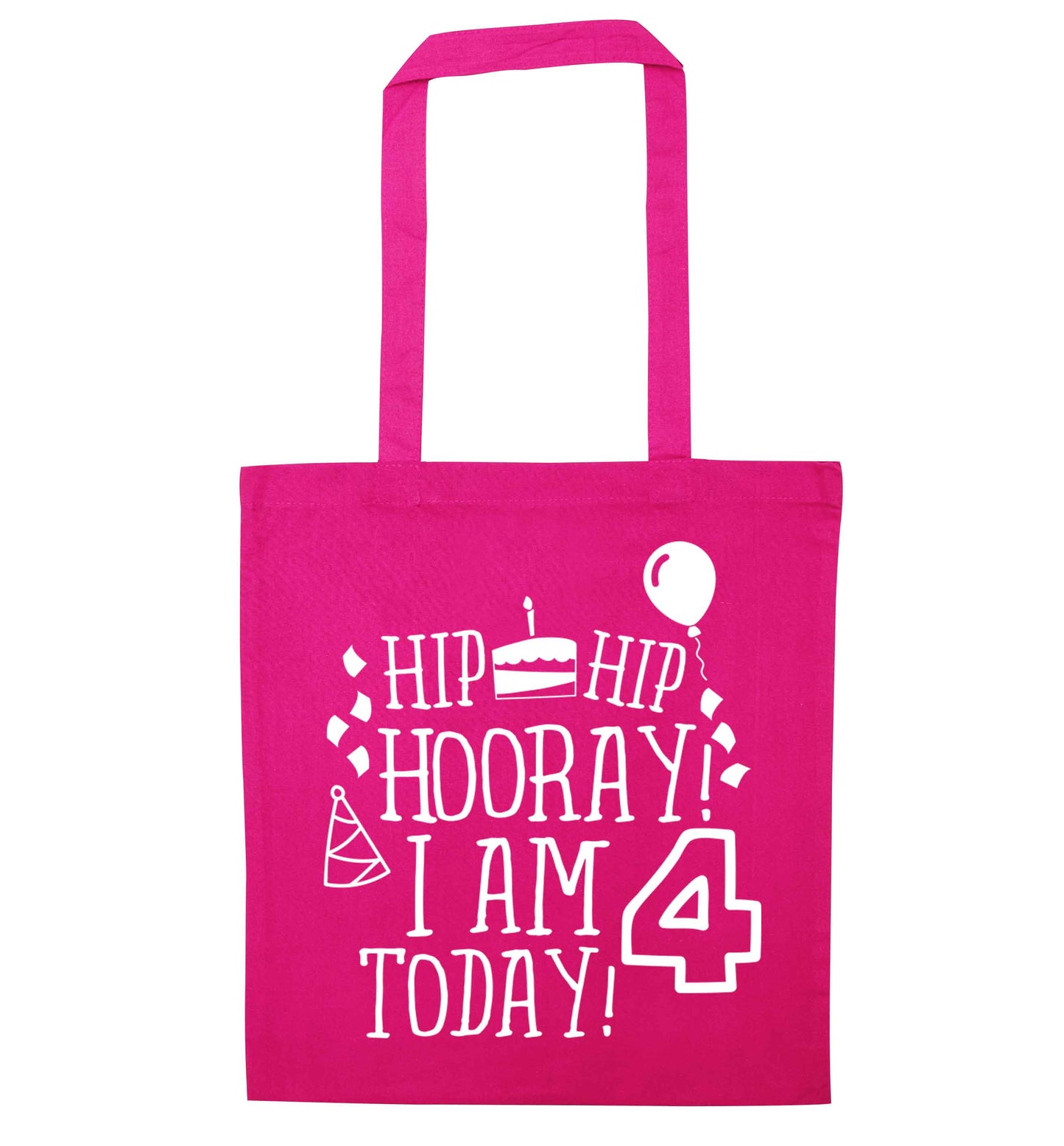 Hip hip hooray I am four today! pink tote bag