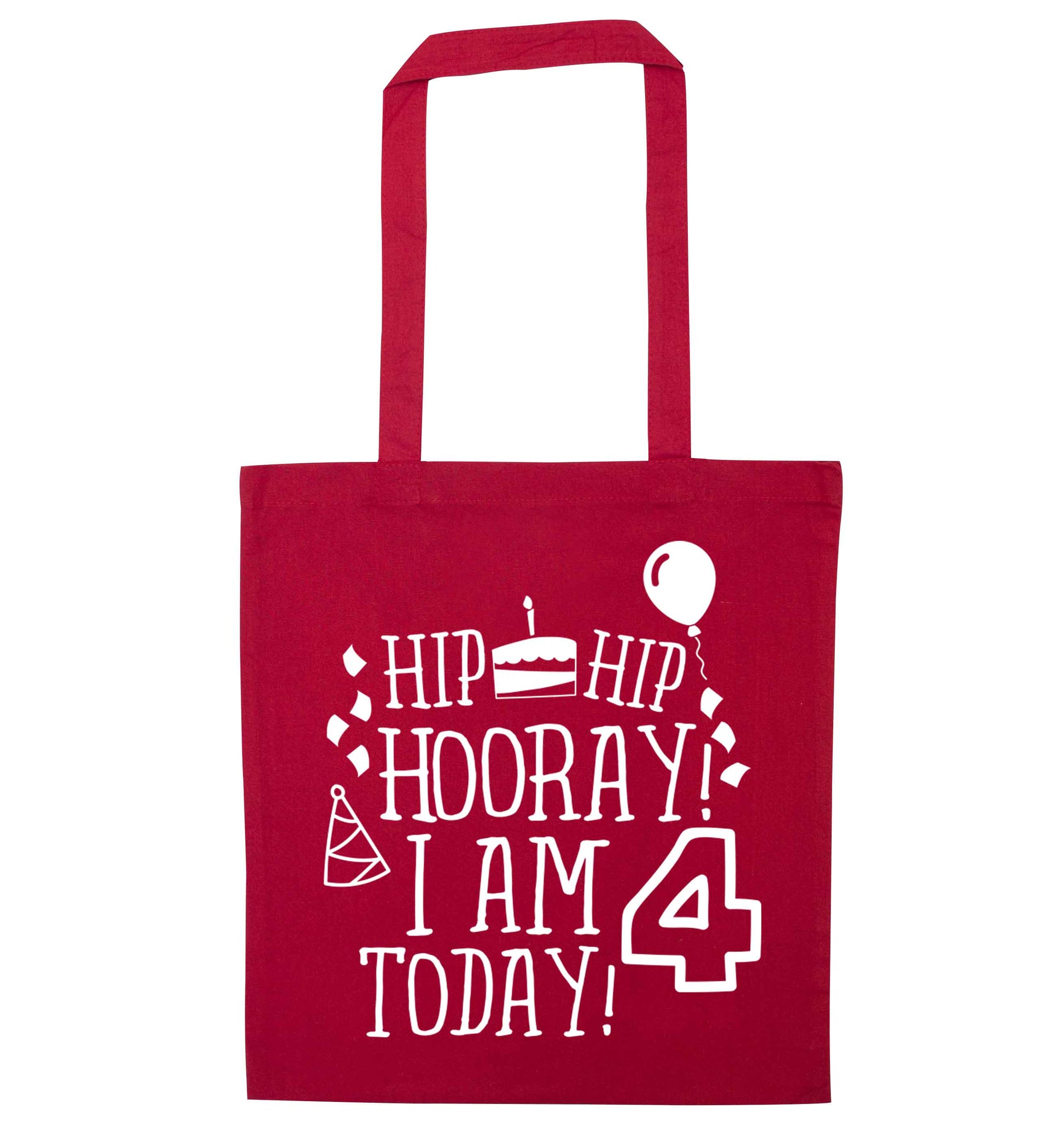 Hip hip hooray I am four today! red tote bag