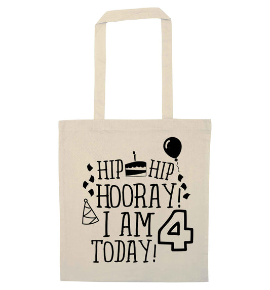 Hip hip hooray I am four today! natural tote bag