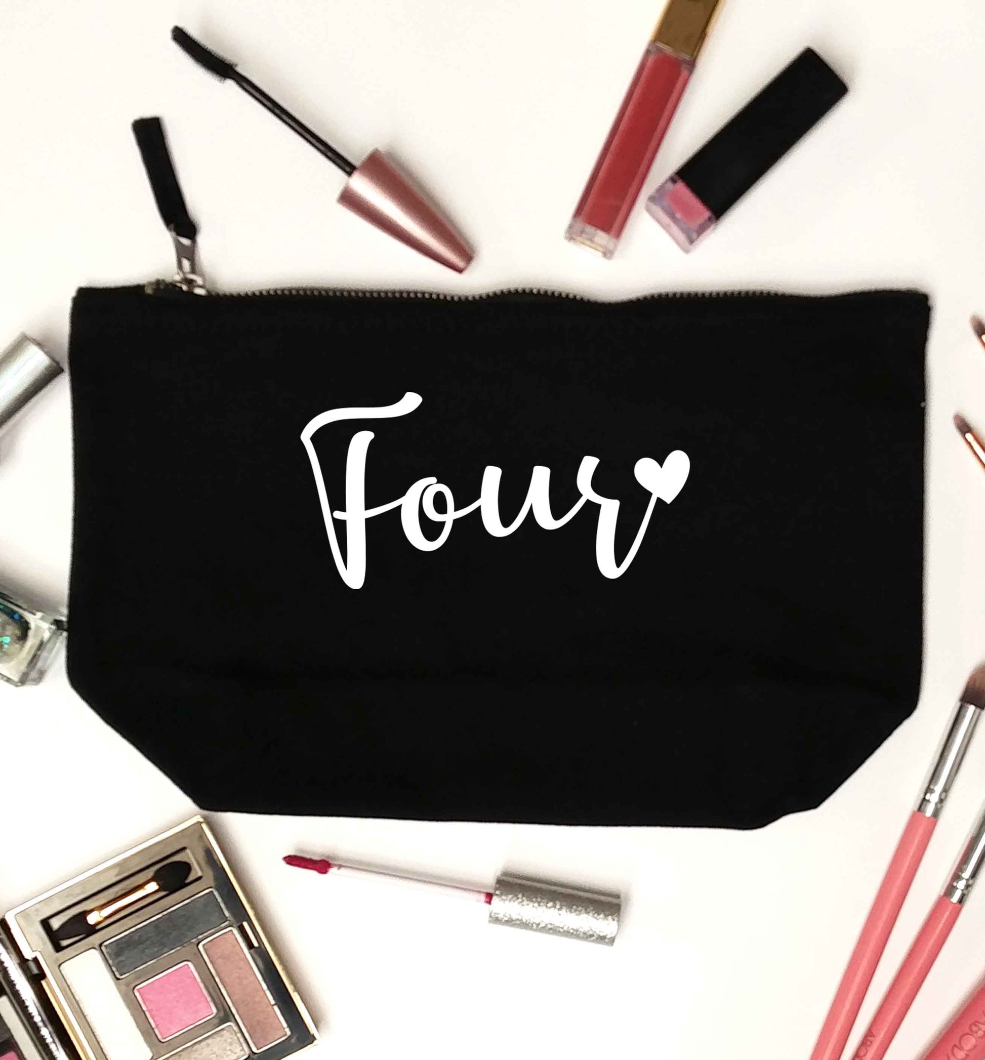 Four and heart black makeup bag