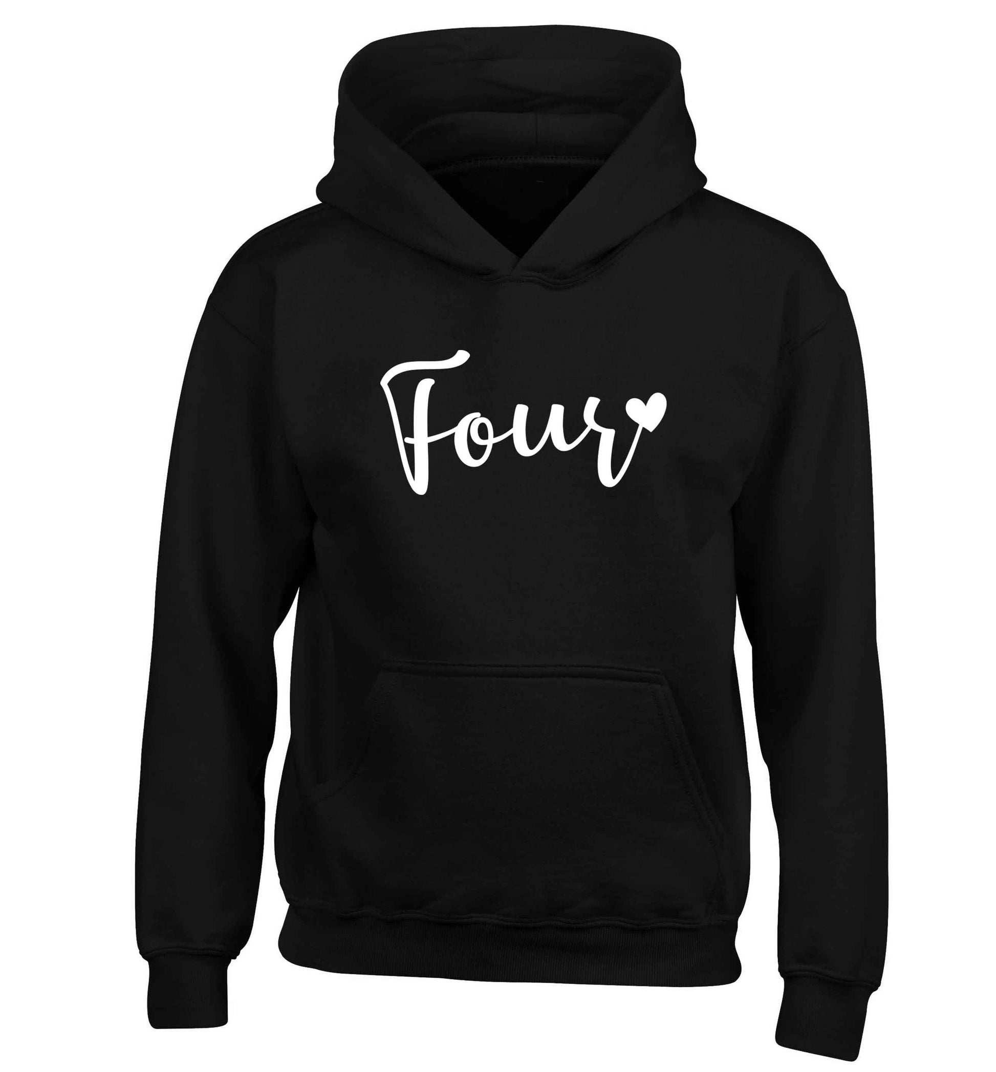 Four and heart children's black hoodie 12-13 Years