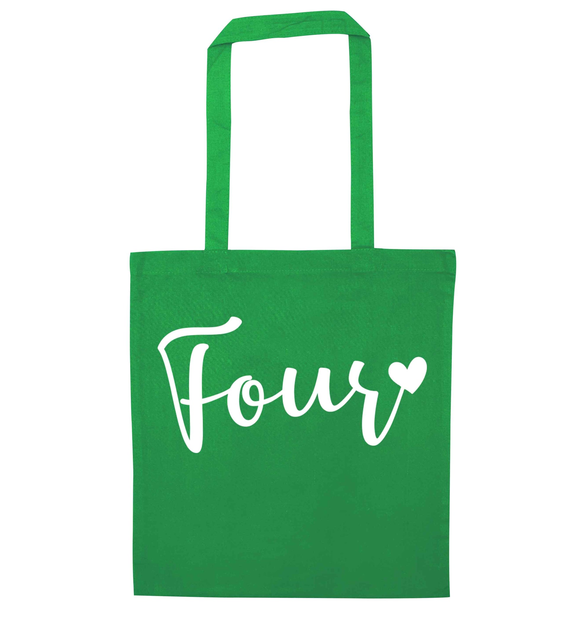 Four and heart green tote bag