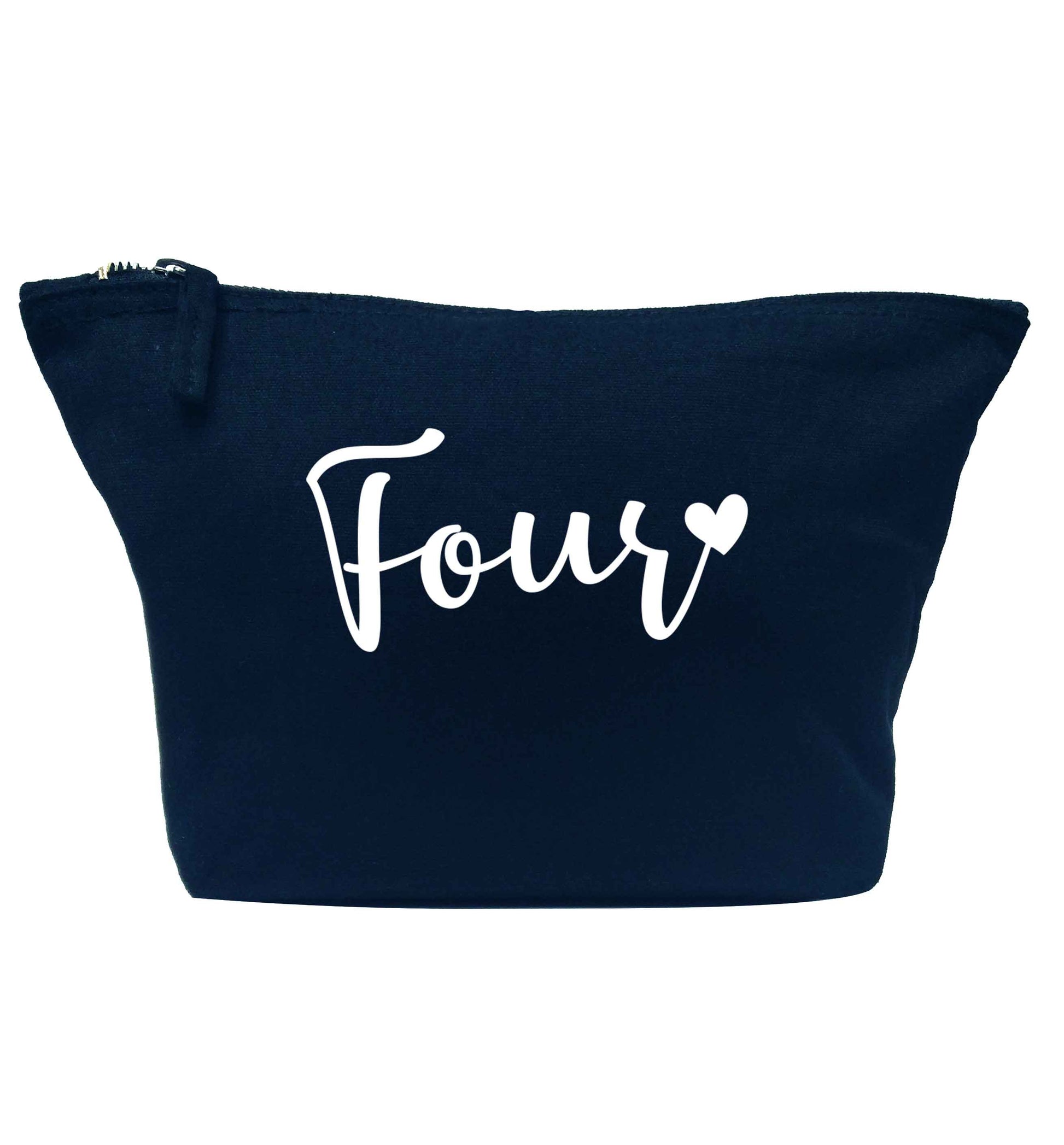 Four and heart navy makeup bag