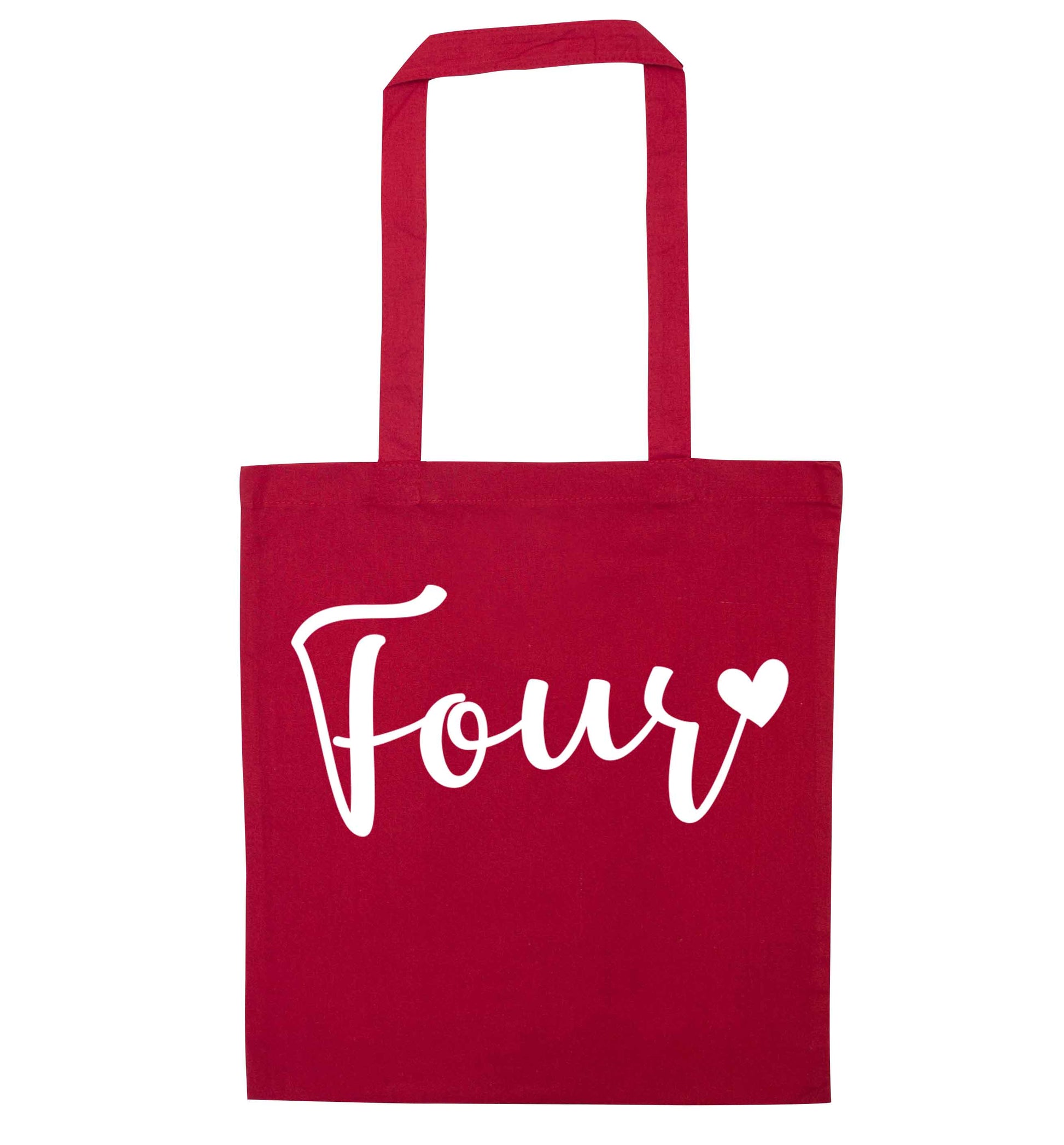Four and heart red tote bag