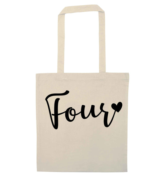 Four and heart natural tote bag