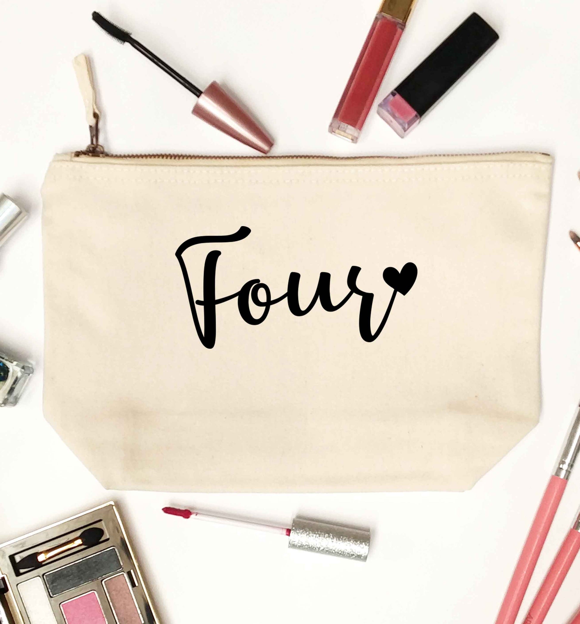 Four and heart natural makeup bag
