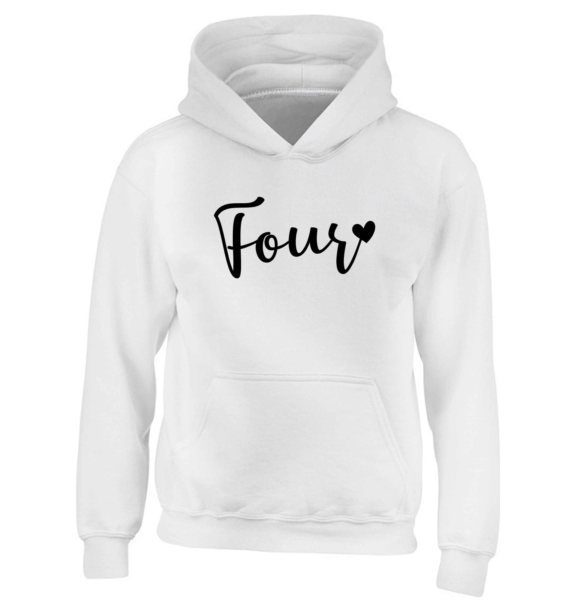Four and heart children's white hoodie 12-13 Years