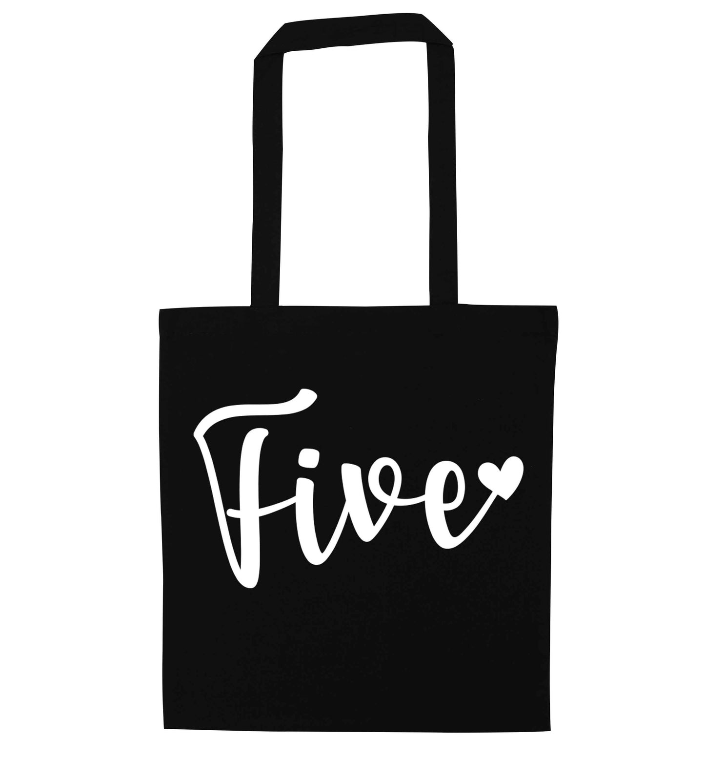 Five and heart black tote bag