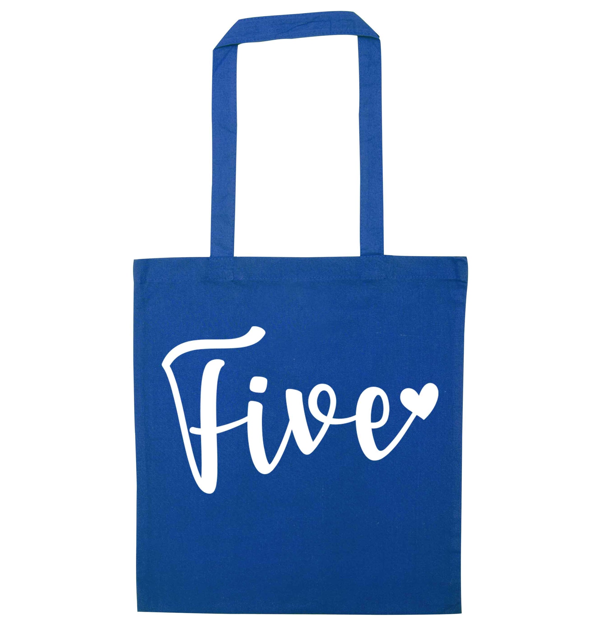 Five and heart blue tote bag